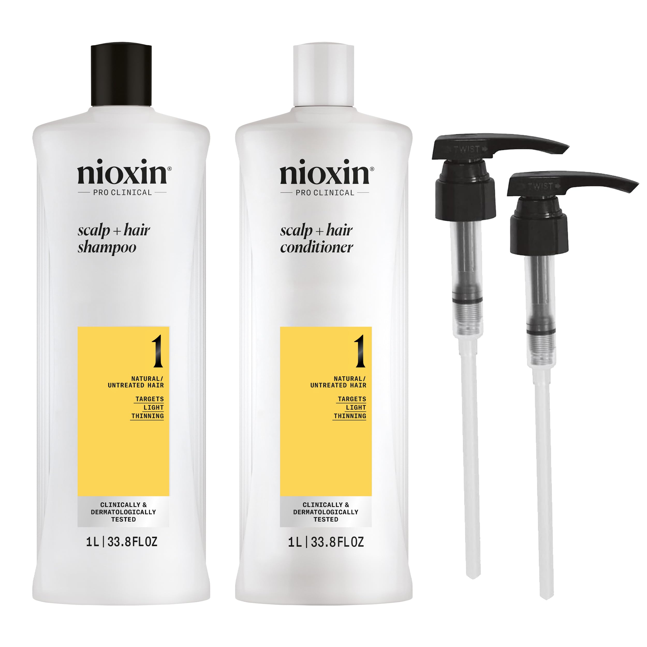 Nioxin System 1 Shampoo & Conditioner Prepack, Natural Hair With Light Thinning, Pumps Included, 33.8 Fl Oz (Packaging May Vary)