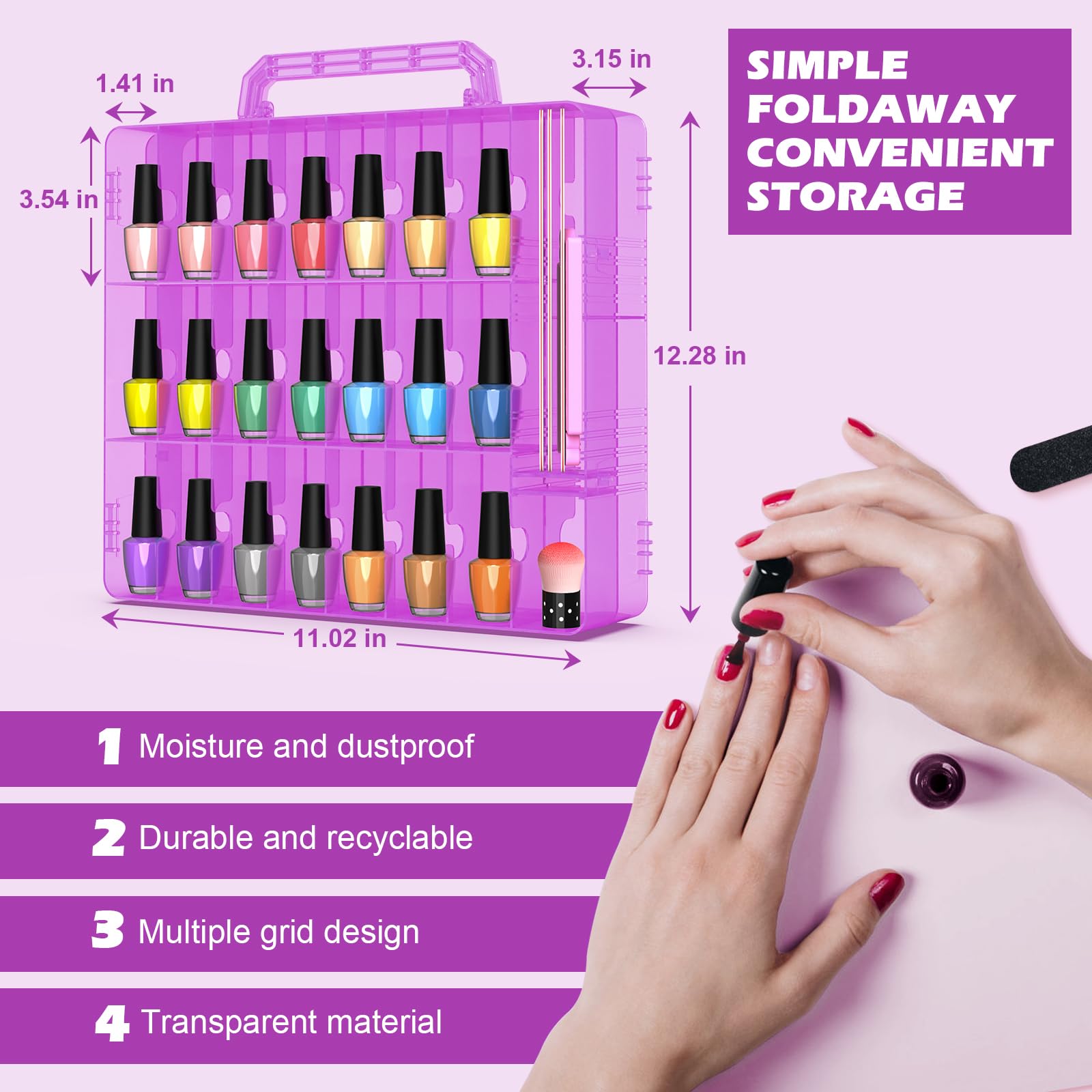 Beloving Nail Polish Organizer Case For 48 Bottles Nail Polish Holder With Adjustable Divider, Gel Nail Polish Storage Double Si