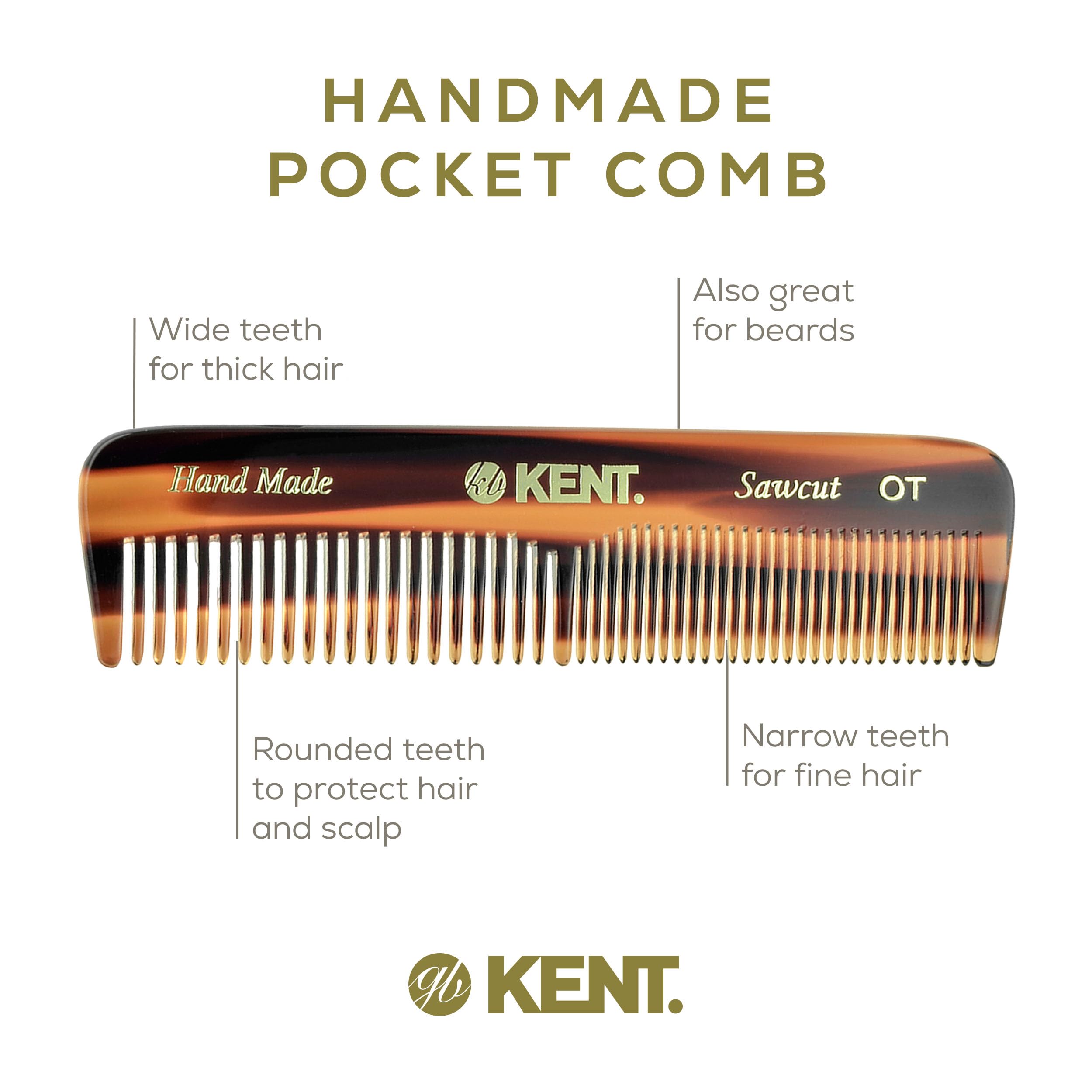 Kent Ot Pocket Comb - 4.4'' Fine And Wide Tooth Handmade Hair Comb For Men, Travel, Beard, Mustache, Women And Kids - Saw Cut An