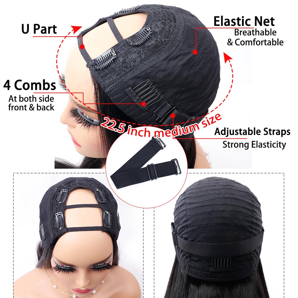 Sooolavely U Part Human Hair Wigs For Black Women Straight Beginner Friendly Unprocessed Brazilian Virgin Human Hair Wig (180% D