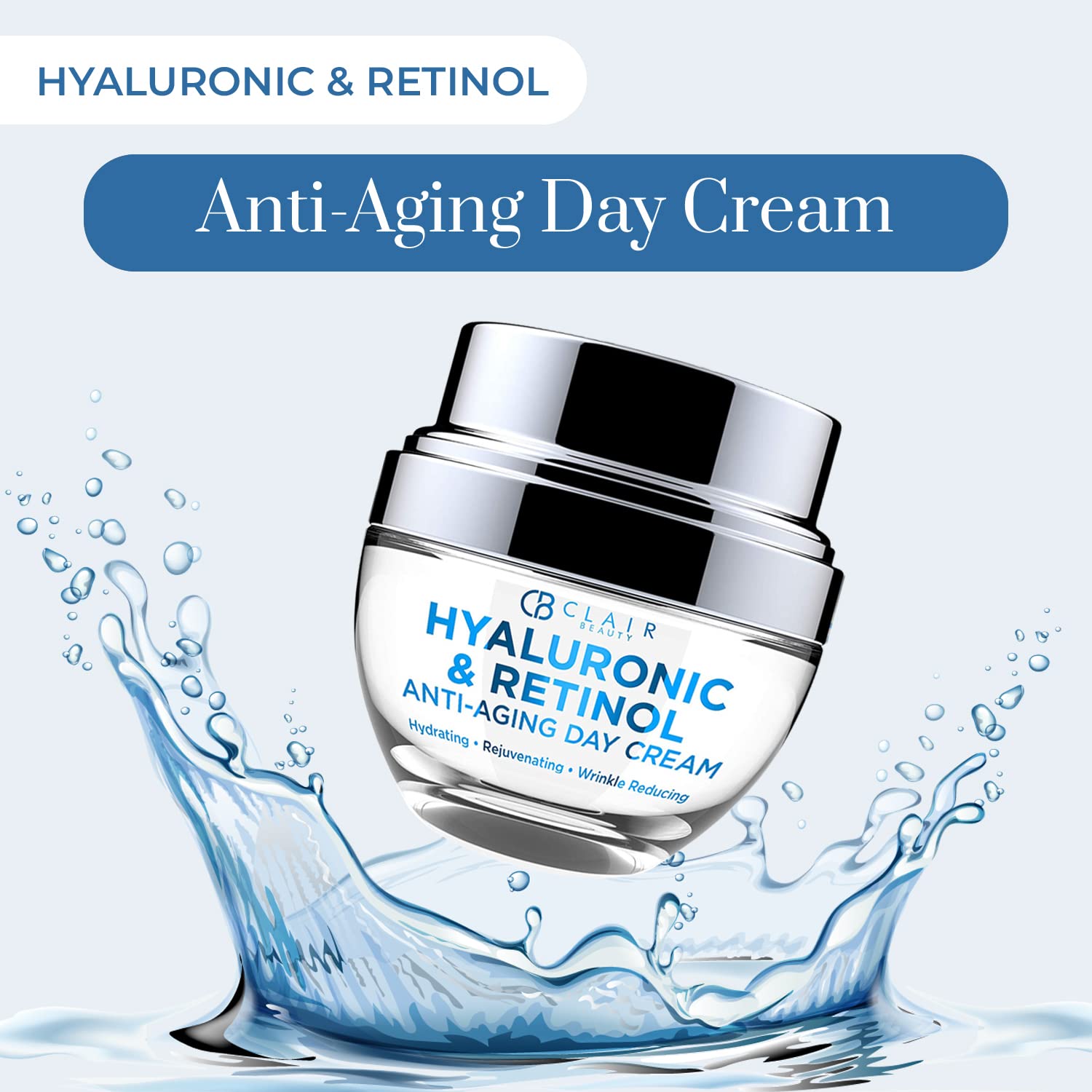 Clear Beauty Hyaluronic Acid & Retinol Daily Face Moisturizer - Reduce Wrinkles, Fine Lines & Hyperpigmentation, Hydrating Day C