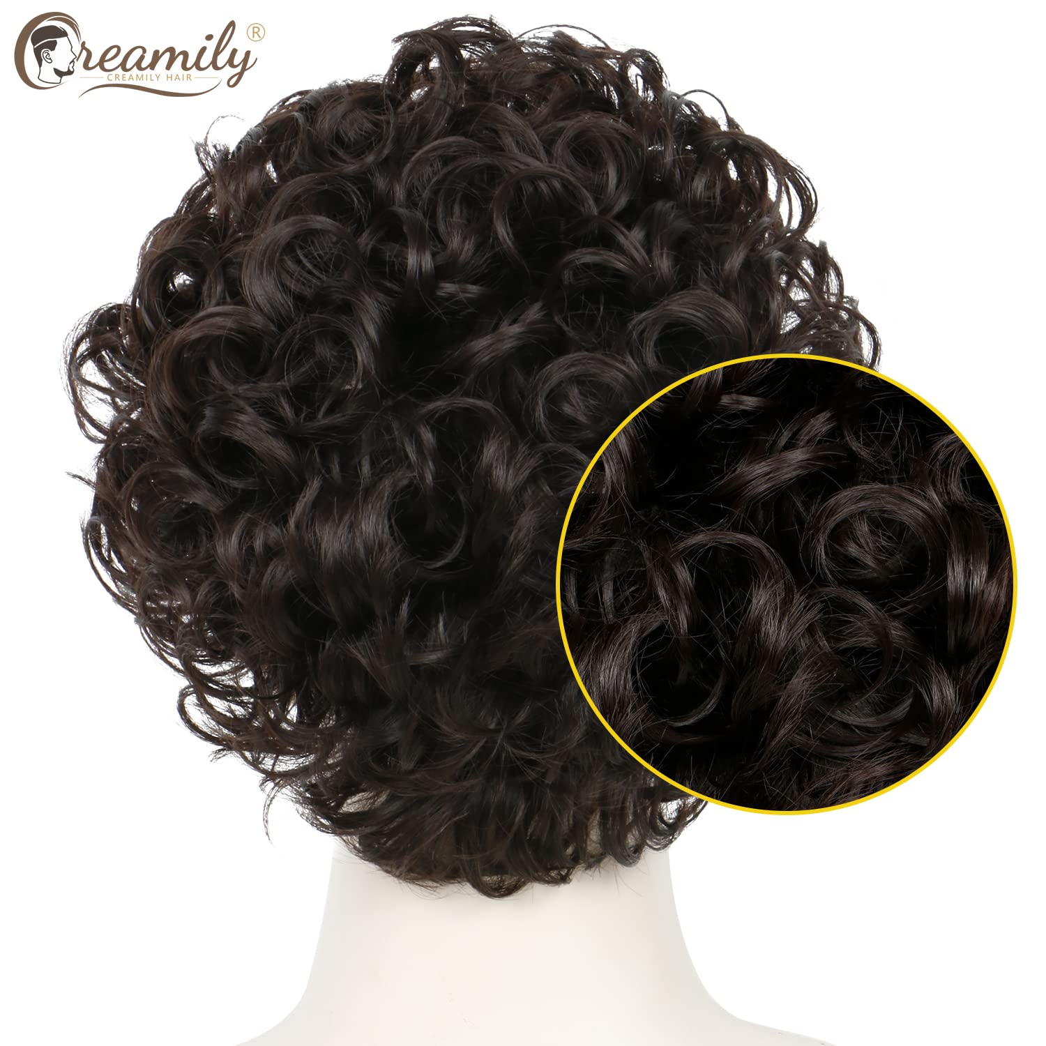 Creamily Men'S Wig Short Brown Curly Wig Fully Hair Wigs With Bangs Natural Curly Synthetic Hair Replacement Wig Party Cosplay H