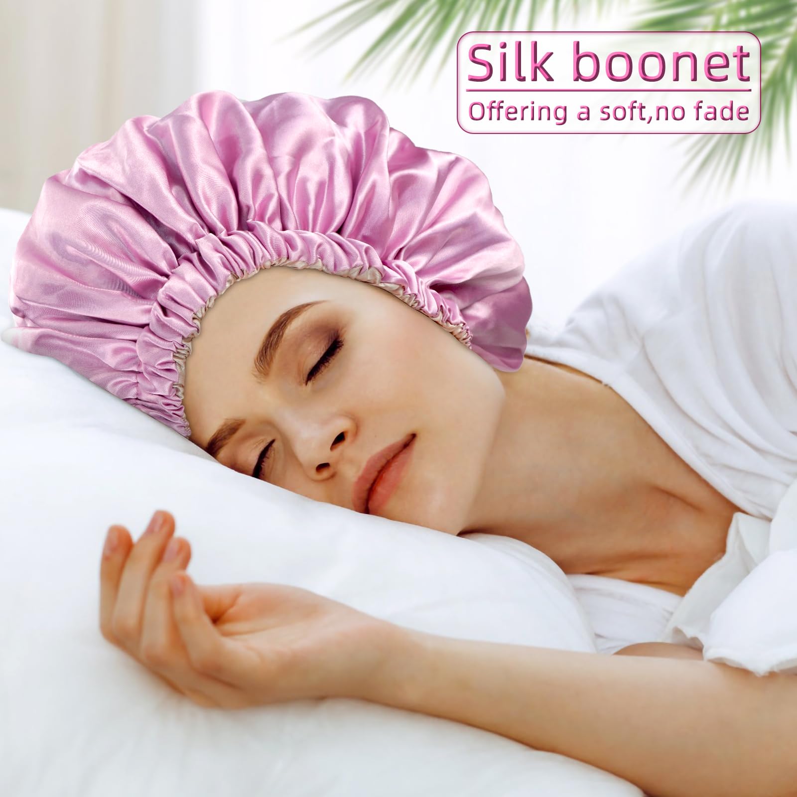 Satin Bonnet Silk Bonnet Hair Bonnet for Sleeping-Slouchy Beanie Hat Satin Sleep Cap for Women's Natural & Curly Hair(Dark Pink)