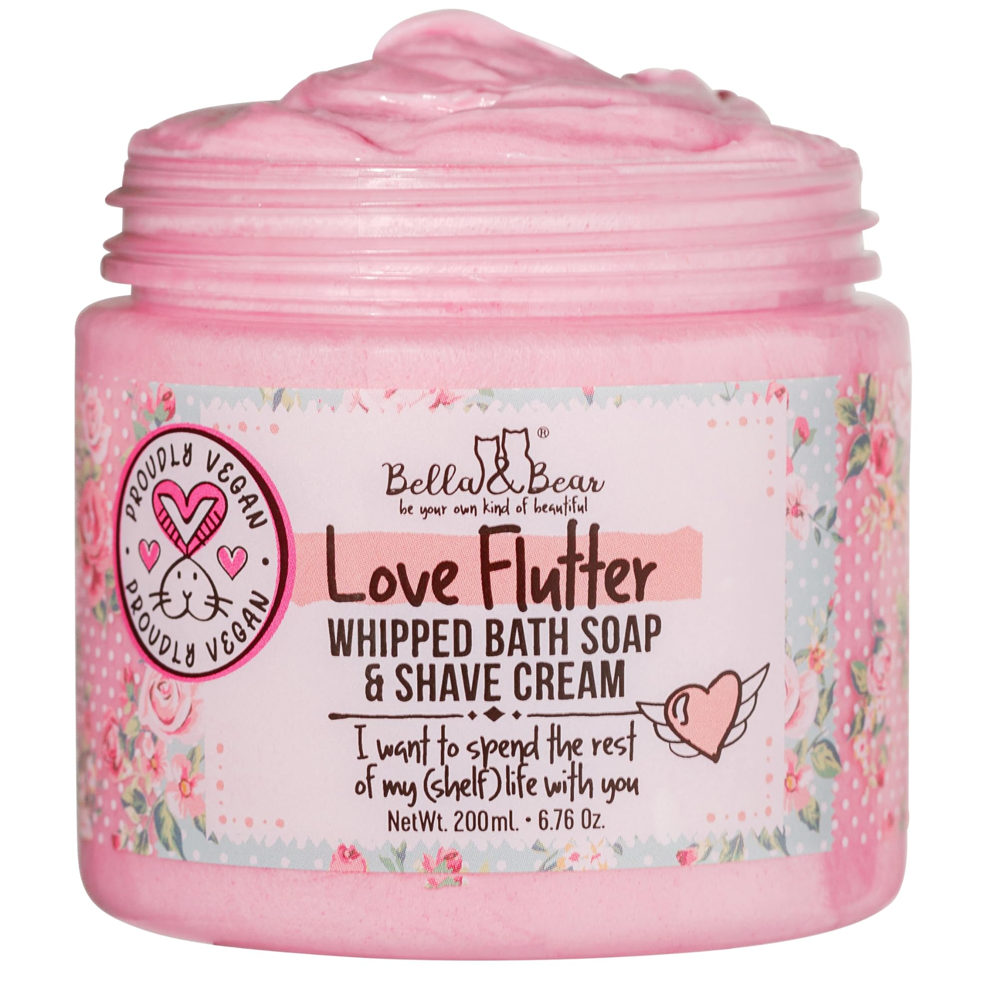 Bella & Bear Love Flutter Whipped Bath Soap And Shave Cream - Body Wash For Women And Girls - Perfect Bar Soap Alternative - Nat
