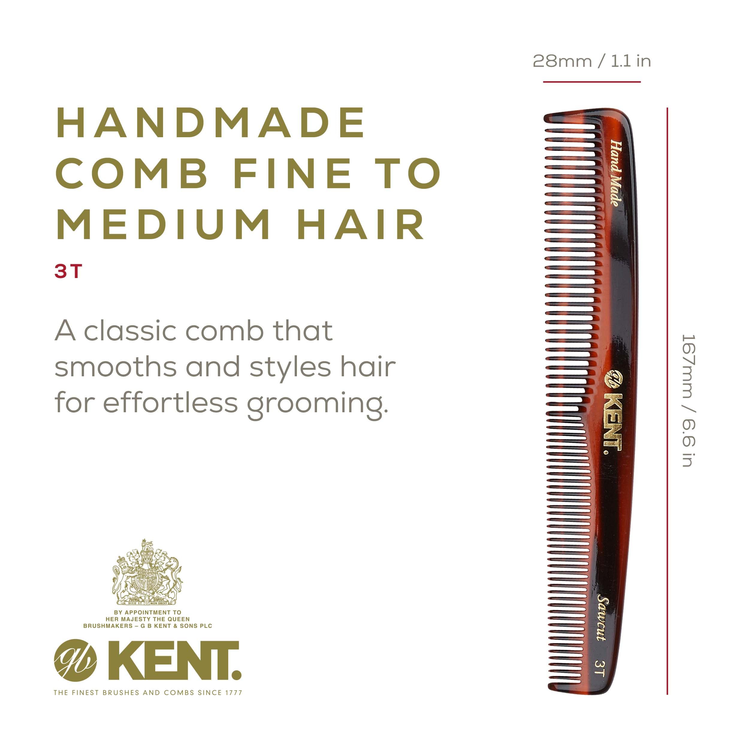 Kent 3T 6.5 Inch Double Tooth Dressing Comb, Fine and Wide Tooth Grooming Comb for Hair, Beard, Mustache and Styling for Men, Wo