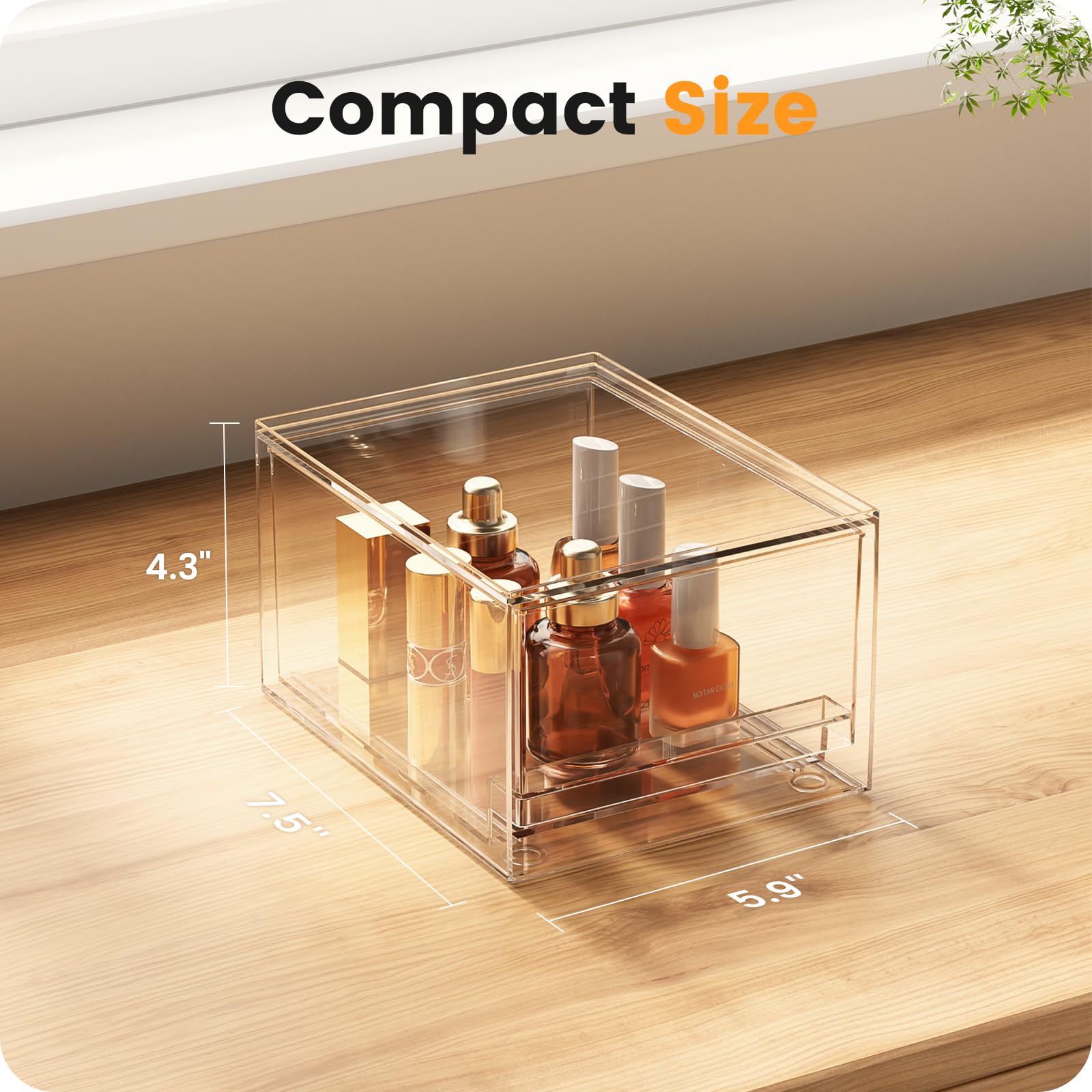 A-LuGei Acrylic Stackable Storage Drawers, Clear 7.5" L Makeup & Bathroom Organizer, FBA-YZ021S4