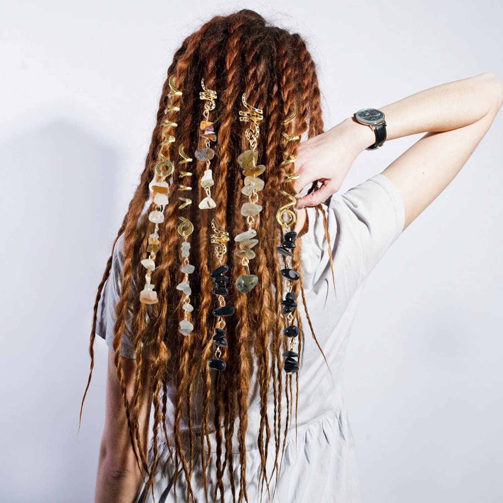 Frdtluthw Hair Jewelry Dreadlock Accessories, Natura Stone Hair Charms For Braids, Hair Ring Crystal Hair Accessories For Women(