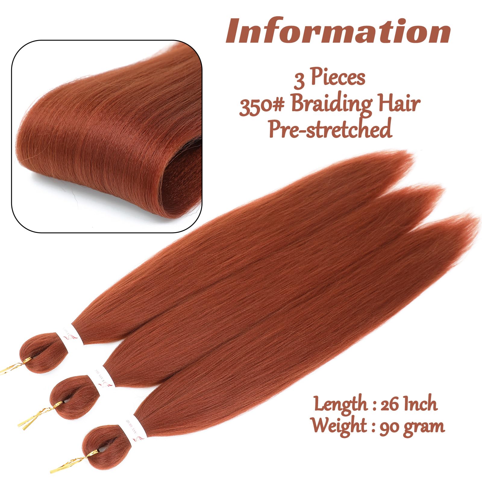 Royota Ginger Braiding Hair Pre Stretched 350 Cooper Prestretched Ez Braiding Hair Braid Yaki Texture Synthetic Colored Braiding