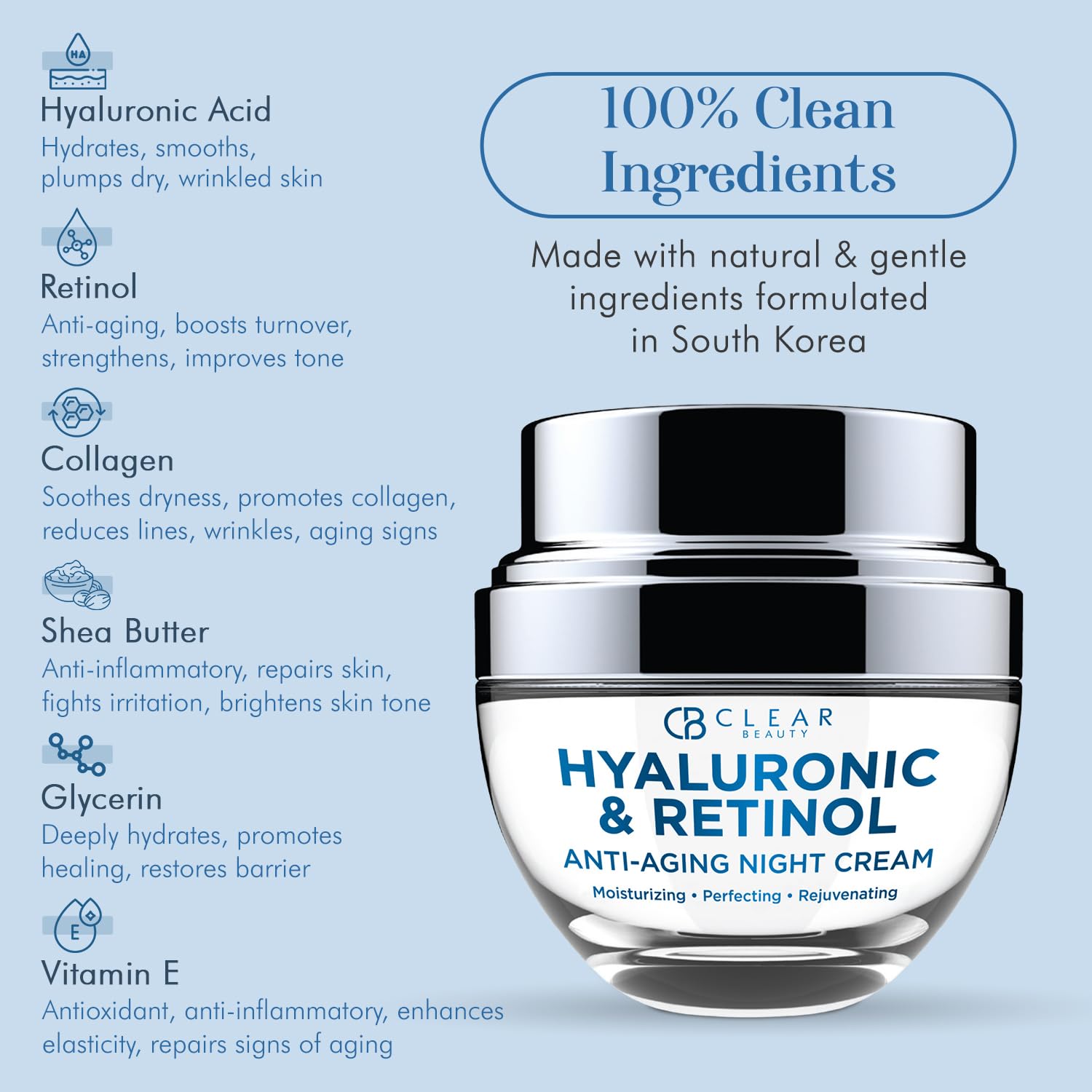 Clear Beauty Hyaluronic Acid & Retinol Face Moisturizer - Dermatologist Tested, Reduces Wrinkles, Fine Lines & Hyperpigmentation