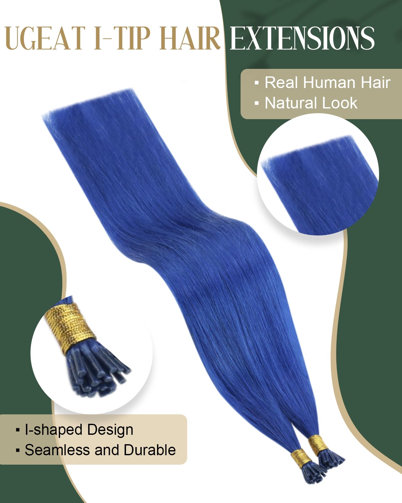 Ugeat 22 Inch Blue Itip Hair Extensions Real Human Hair Keratin I Tip Extensions Human Hair 25s Hair Extensions for Kids Blue I