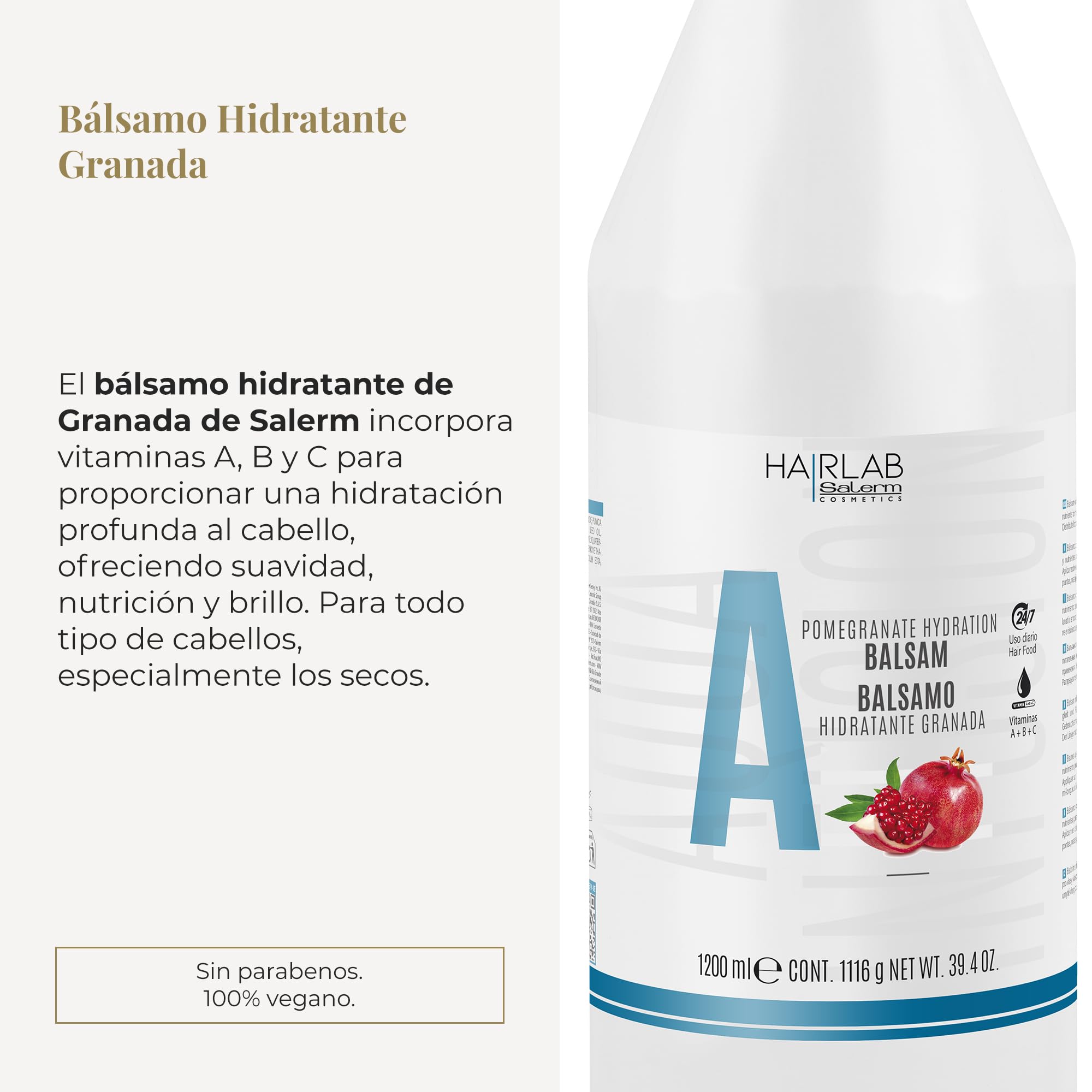 Salerm - Hair Conditioner - Hydrating Balm Hair Lab Pomegranate - 1200 Ml - Deep Hair Hydration - Softer And Shinier Hair - Suit