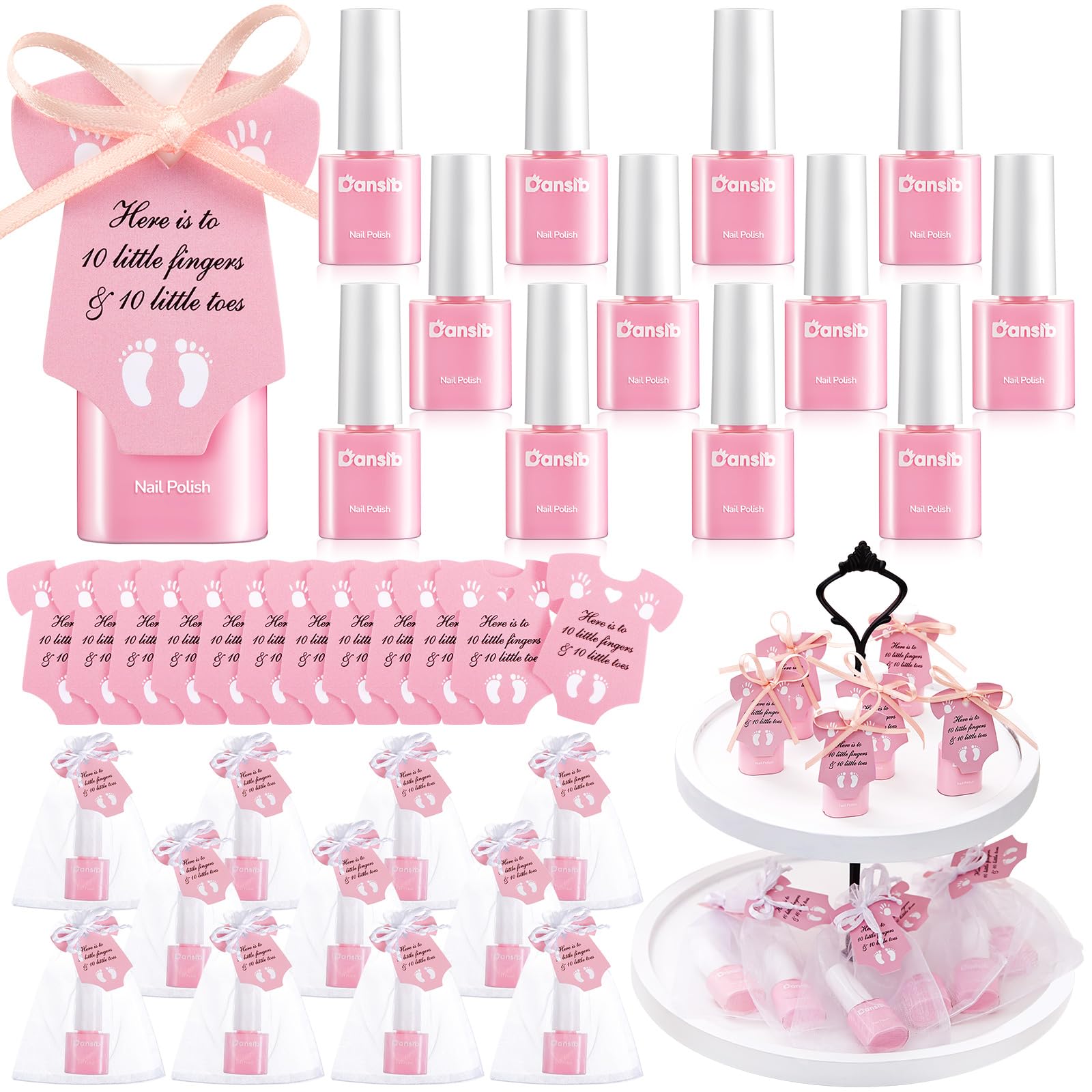 Dansib 36 Set Pink Baby Shower Favors Mini Nail Polish Bulk Gender Reveal Party Favors for Guests Party Supply Souvenir Return G