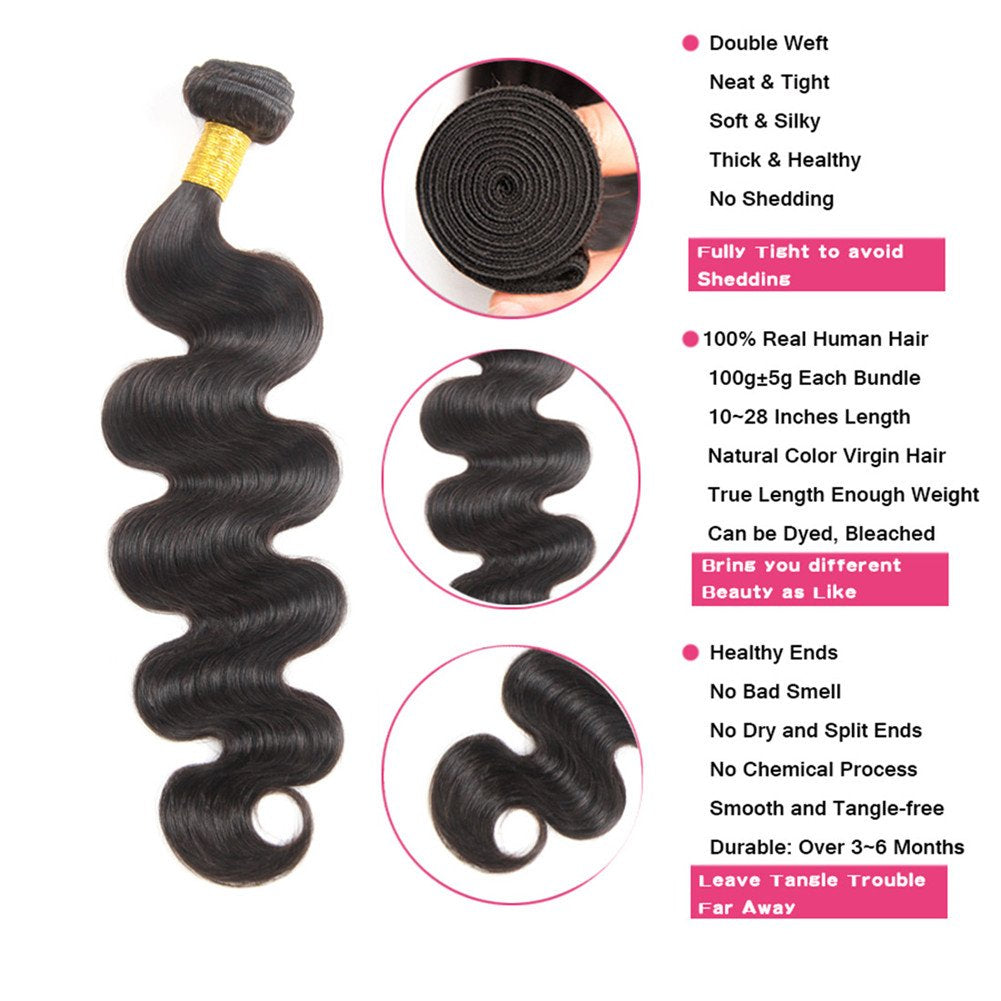 huarisi 10A Brazilian Body Wave Human Hair Bundles 10 12 Inch 100% Unprocessed Virgin Human Hair Body Wave Bundles Hair 2 Bundle