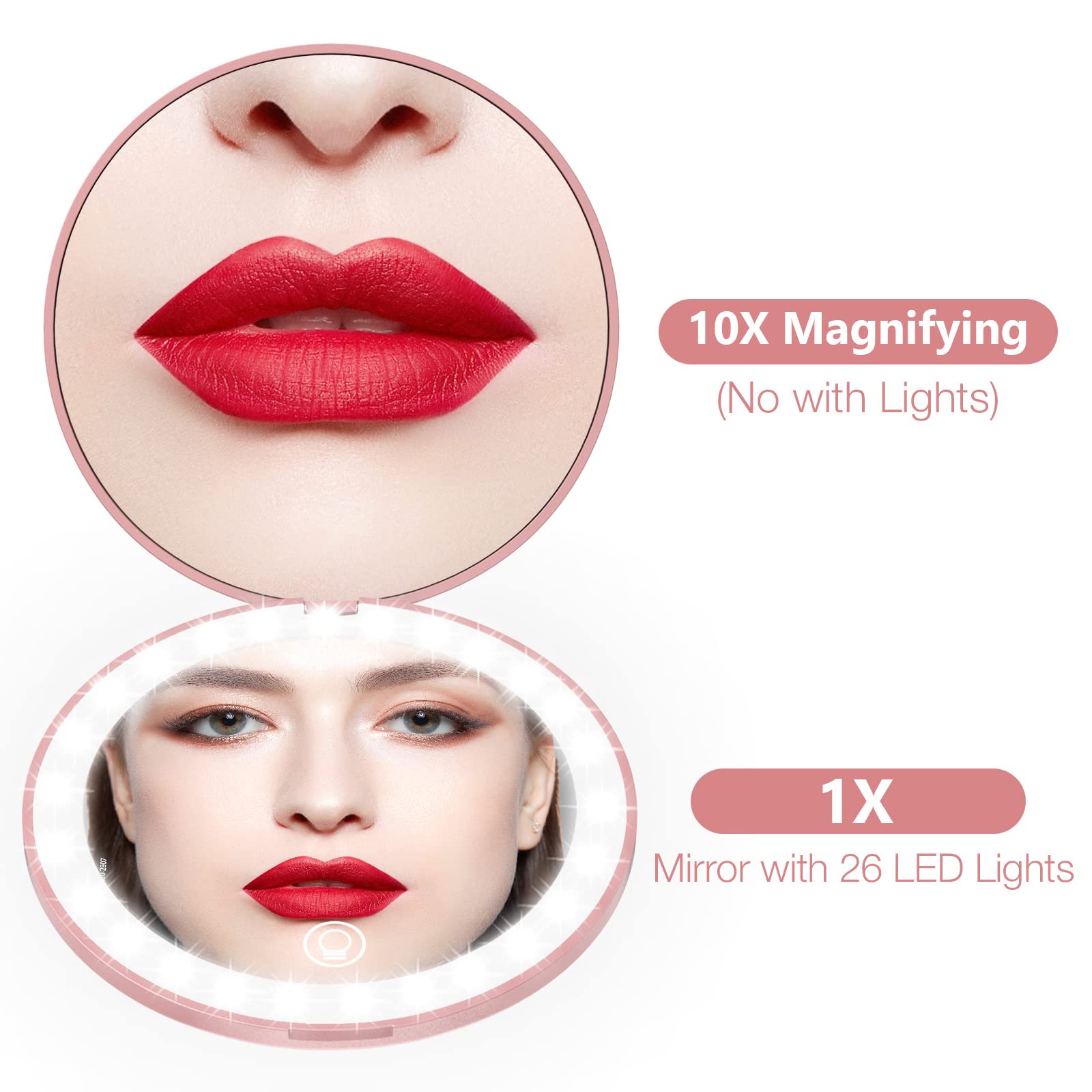 Wobsion 10X Magnifying Tabletop Mirror, Touch Dimmable, 3 Color Temperature Adjustment, Auto Light Off, Rechargeable, Compact 4