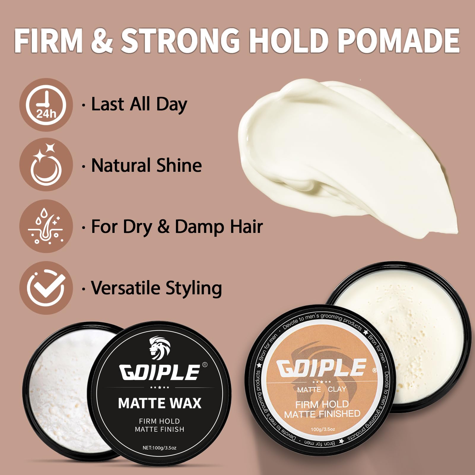 Hair Matte Wax For Men Firm & Strong Hold Matte Finish- Premium Water Based All Day Hold Hair Styling Clay- Hair Pomade Mens Sty