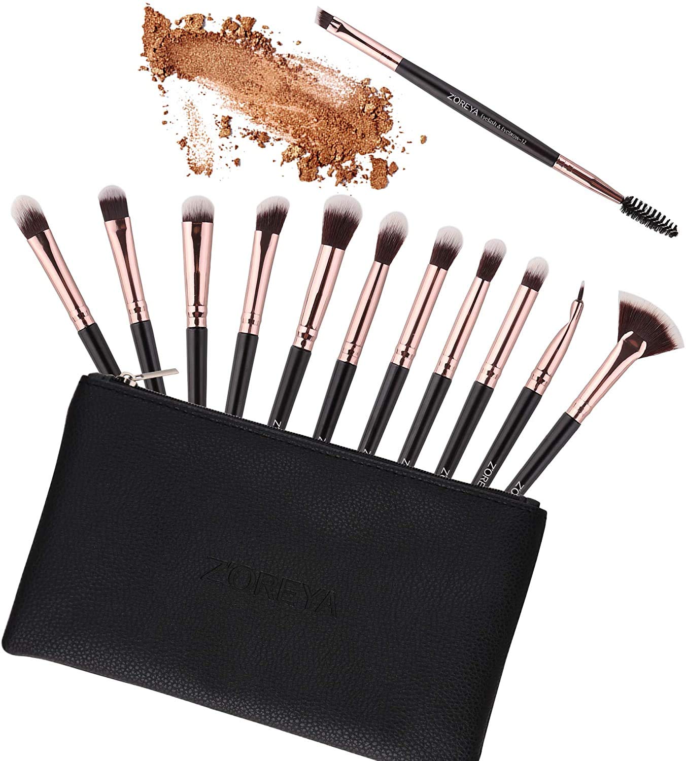 Z'Oreya Eye Makeup Brushes, 12 Pcs Professional Eye Brush Set Eyeshadow, Eyebrow, Blending, Fan, Eyelash Brushes Set With Carryi