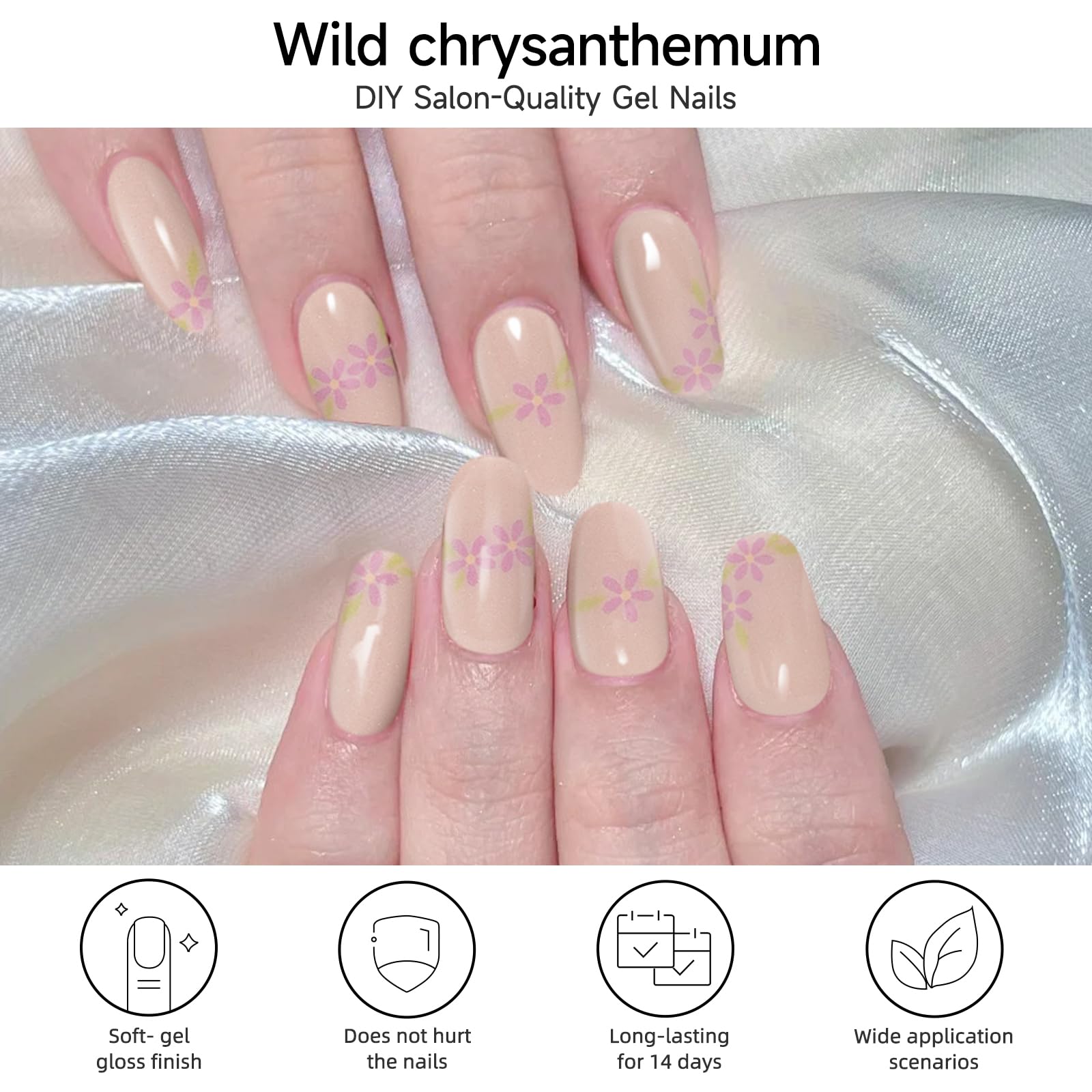 Dukasou Semi Cured Gel Nail Strips, Wild Chrysanthemum | 28 Pcs Chinese Style Gel Nail Strips Work With Any Uv Lamp, Salon Quali