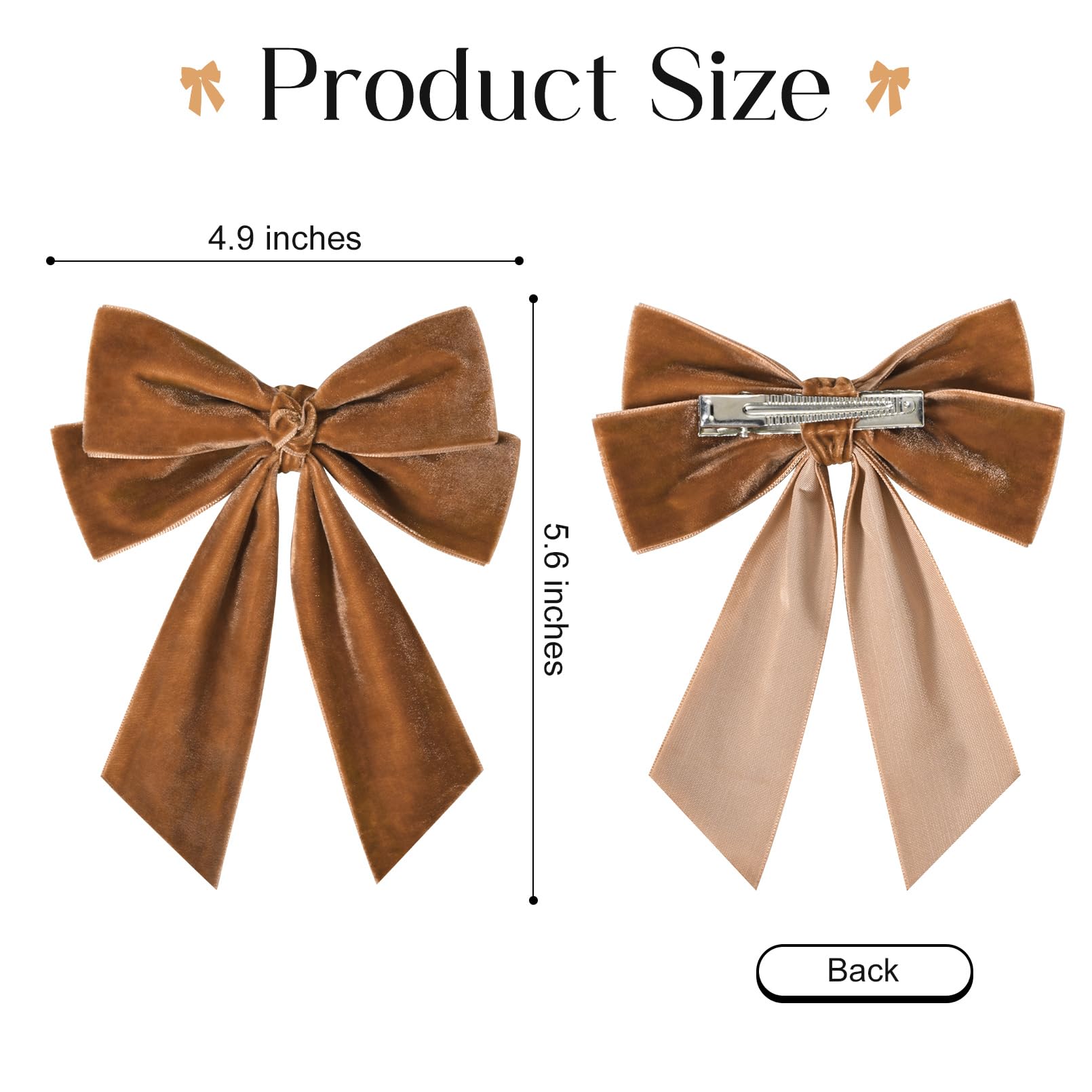 2Pcs Velvet Hair Bow Brown Bow Hair Ribbon Clips For Women Girls Fall Alligator Hair Clips Hair Accessories Toddlers Kids Teens