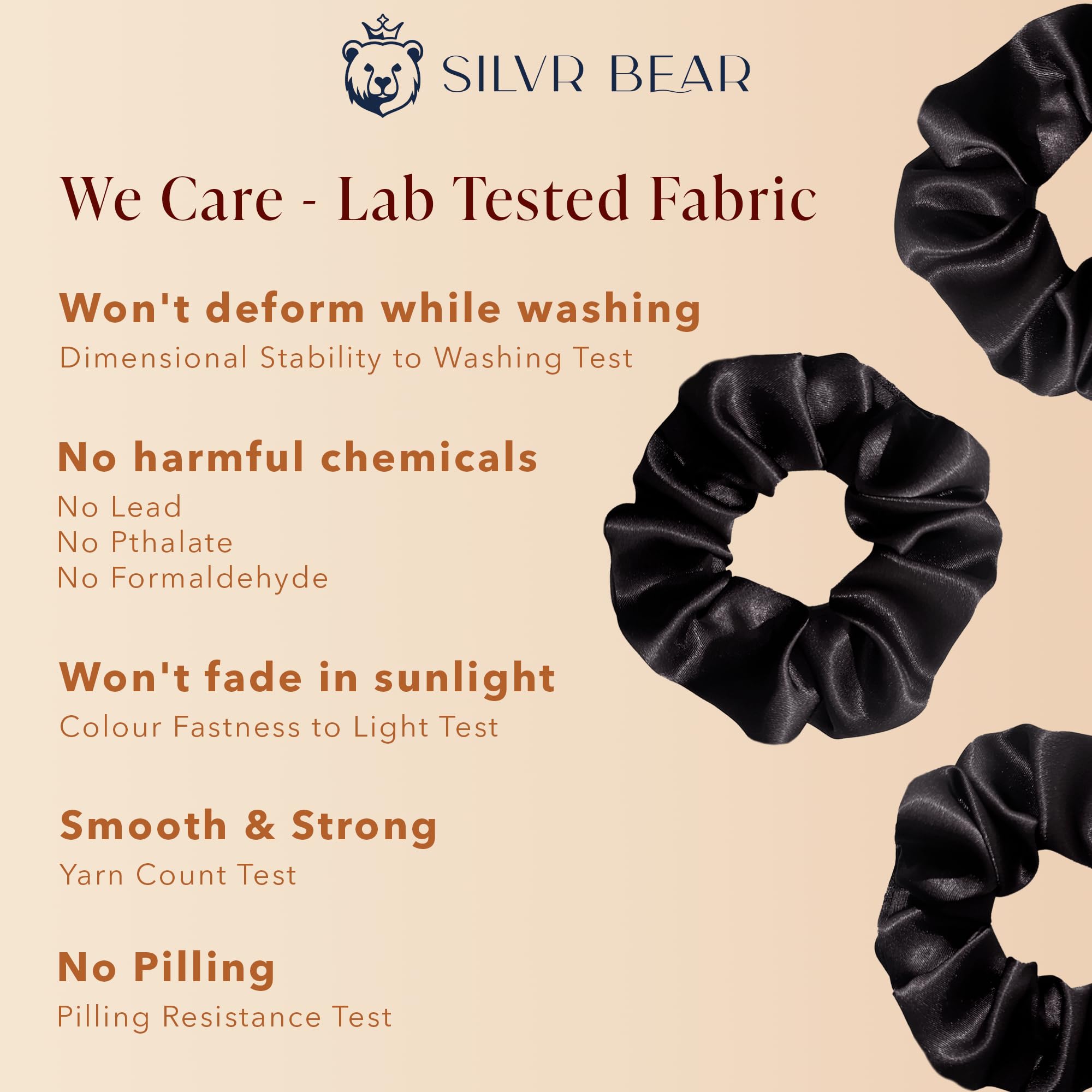 Silvr Bear Luxury Satin Scrunchies, 6 Pack Black, Soft, Large Scrunchies For Women And Girls, Anti Hair Breakage Hair Ties For T