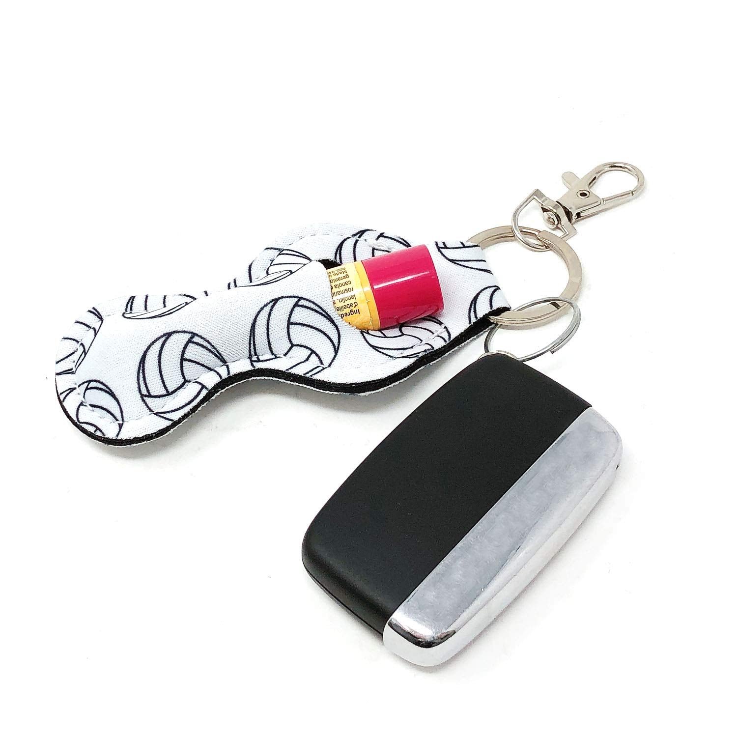 allydrew 10 Pack Chapstick Holder Keychain, Keyring for Lip Balm Lip Gloss Lipstick with 10 Pieces Metal Keyring Clasps, Volleyb