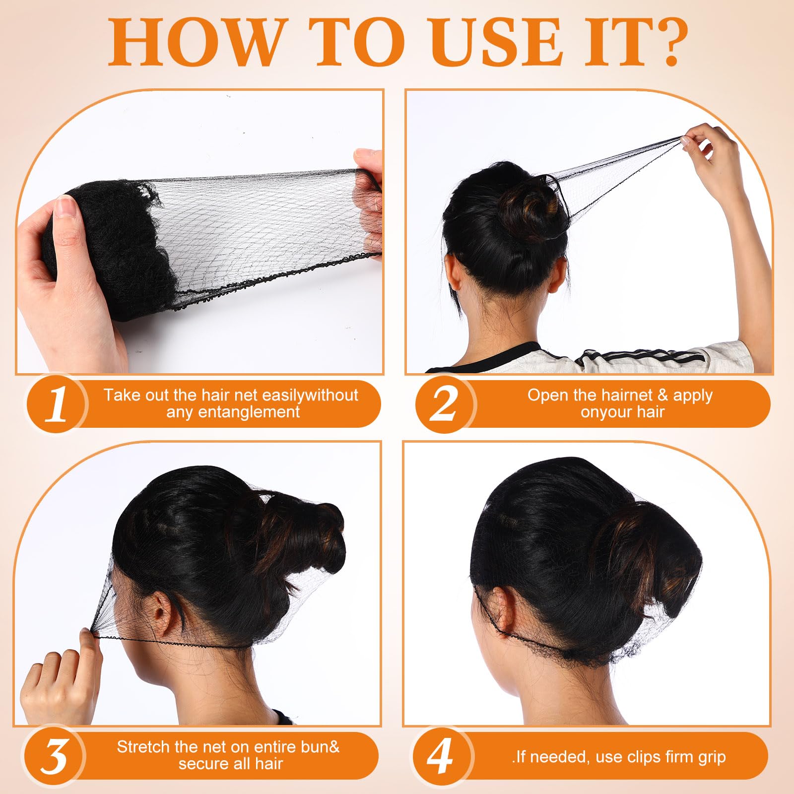Yuxung 300 Pcs Large Hair Net for Food Service Workers Bulk Black Bun 24 Inches Wig Invisible Nylon Hair Nets for Women Restaura
