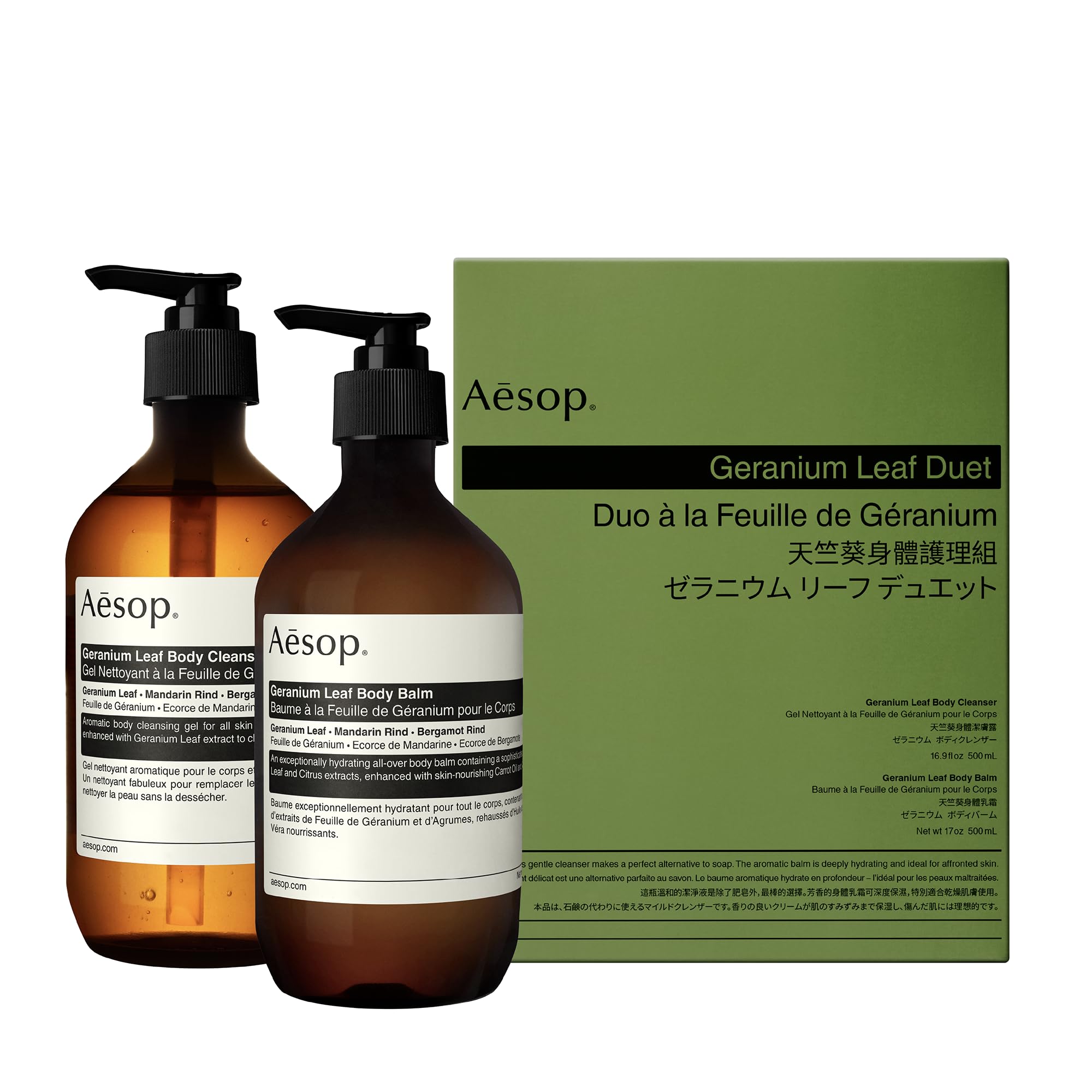 Aesop Geranium Leaf Duet - Body Cleanser + Body Balm - Aromatic Pairing For Cleansed and Supple Skin - 16.9 oz + 16.5 oz
