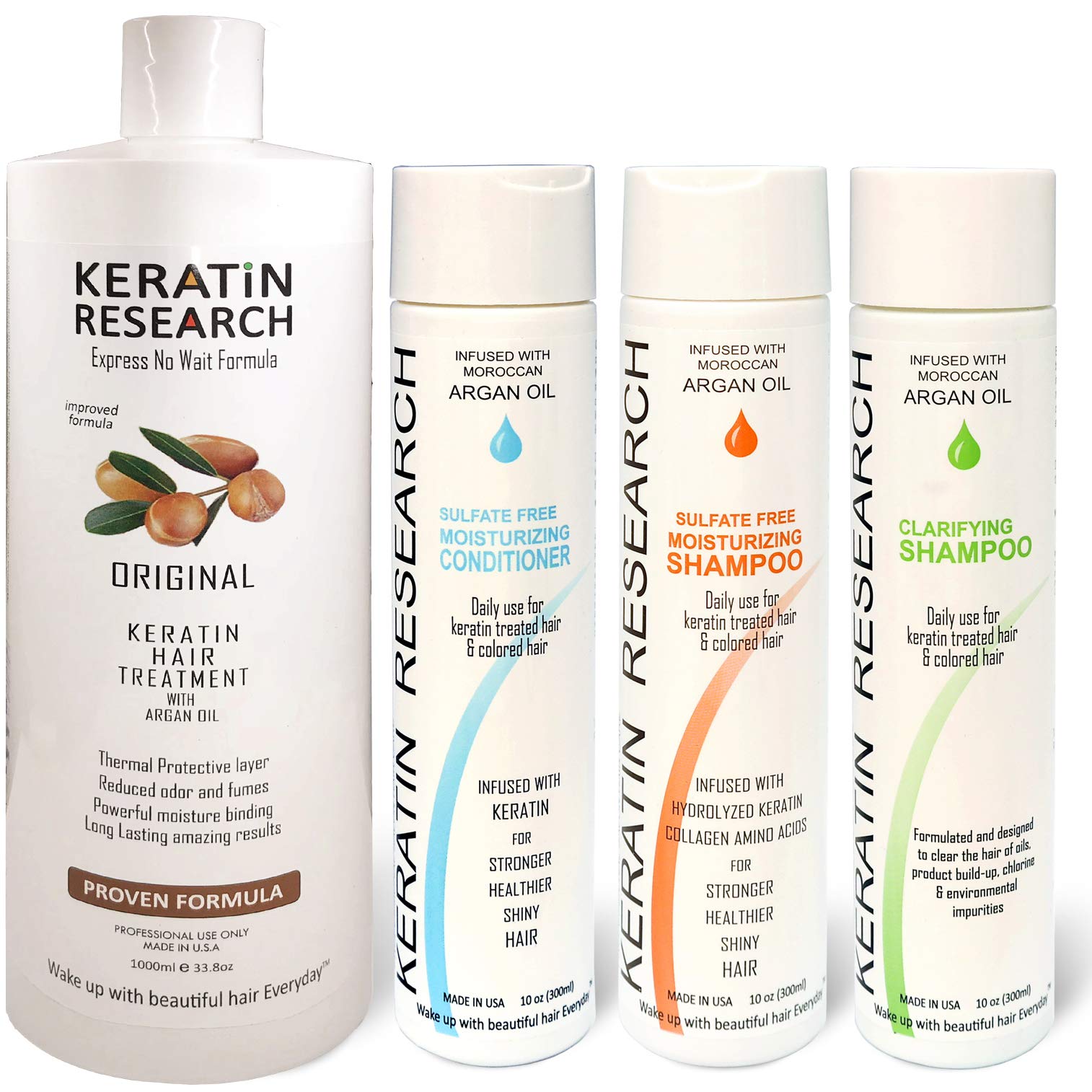 Brazilian Keratin Blowout Straightening Smoothing Hair Treatment 4 Bottles 1000ml Kit Includes Sulfate Free Shampoo Conditioner 