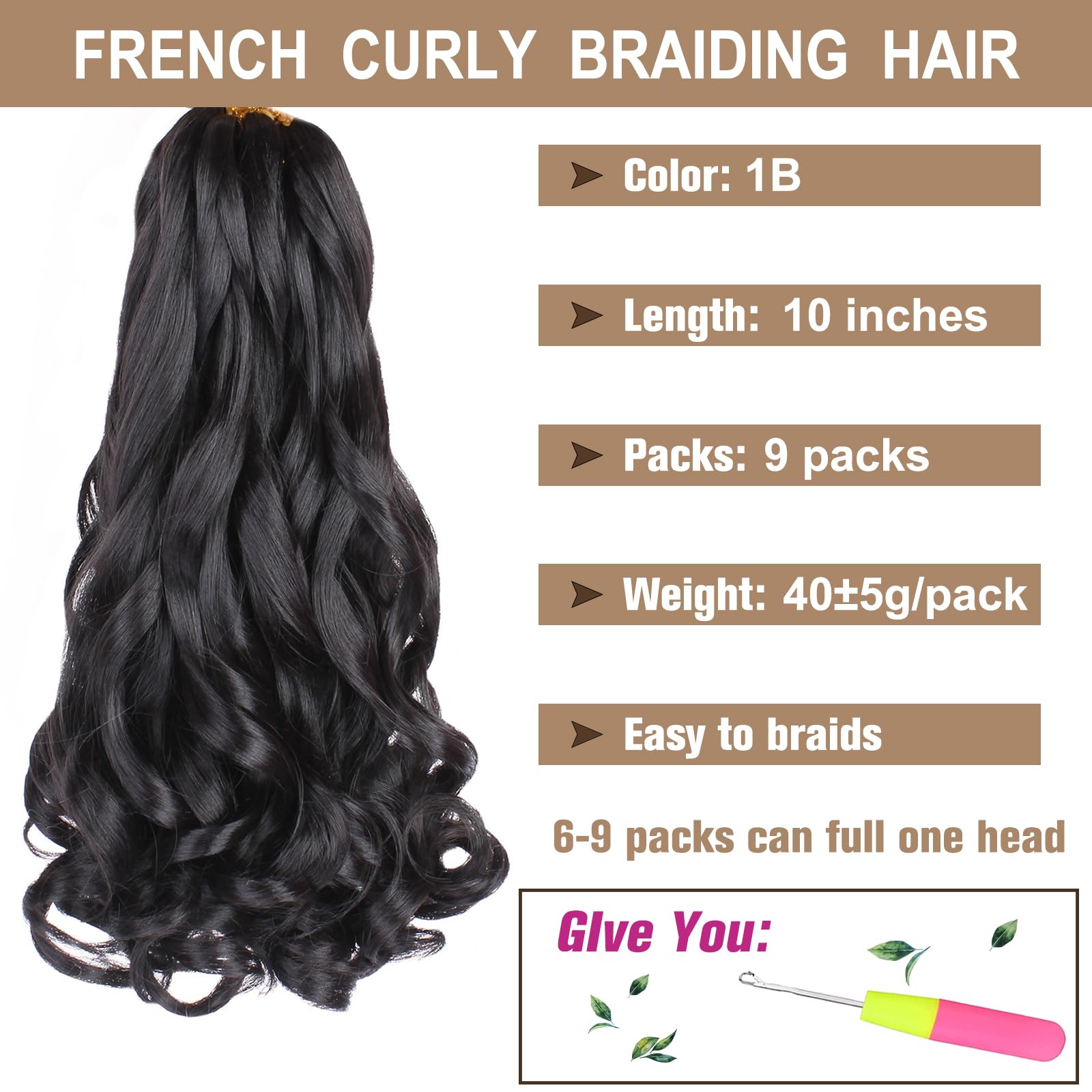 COOKOO 10 Inch French Curly Braiding Hair Pre-curled Bouncy Braiding Hair 9 pack French Curls Braids Loose Wave Braiding Hair fo