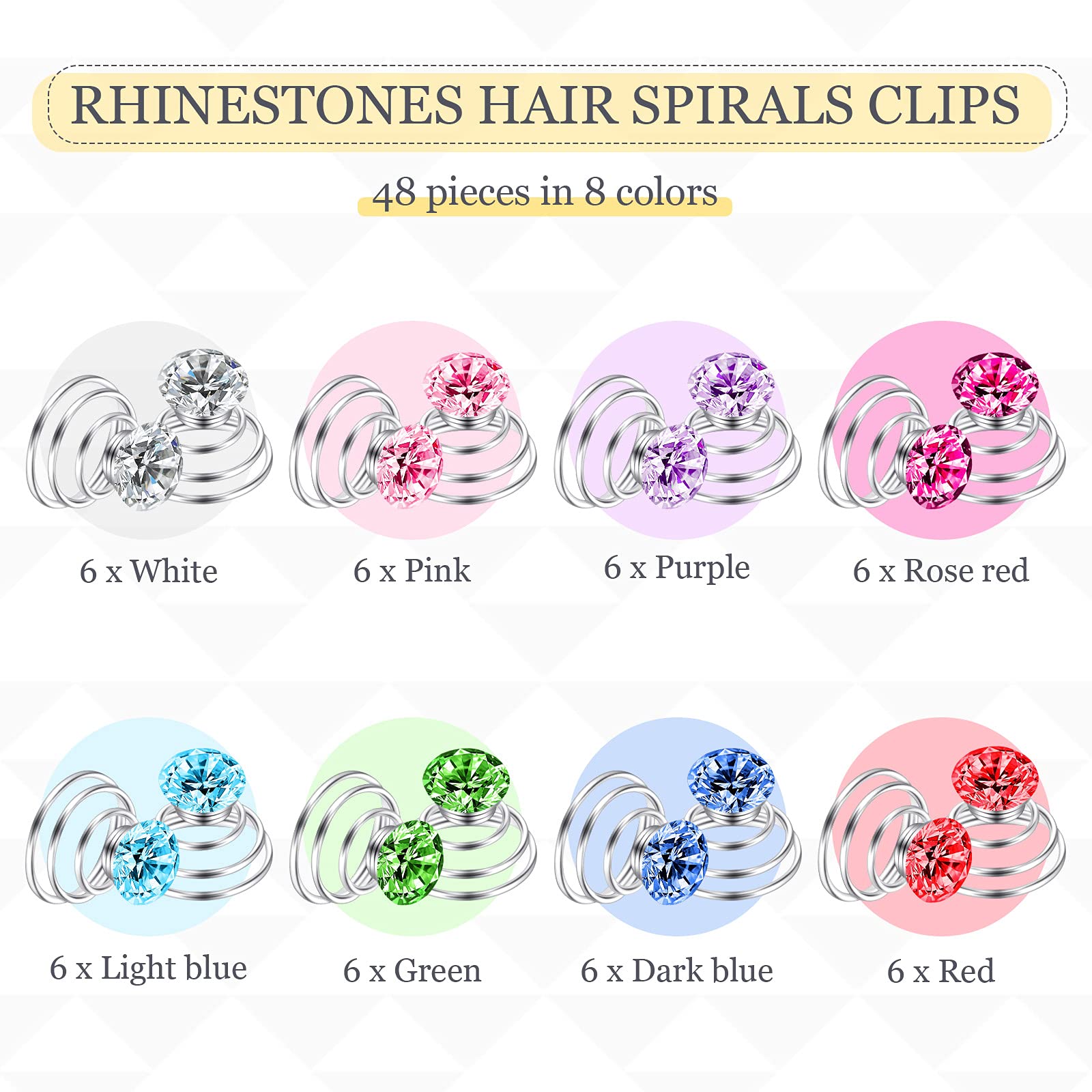 48 Pieces Rhinestones Spirals Clips Wedding Bridal Shiny Rhinestone Crystal Metal Spiral Twist Hairpins Swirl Hair Twists Coils