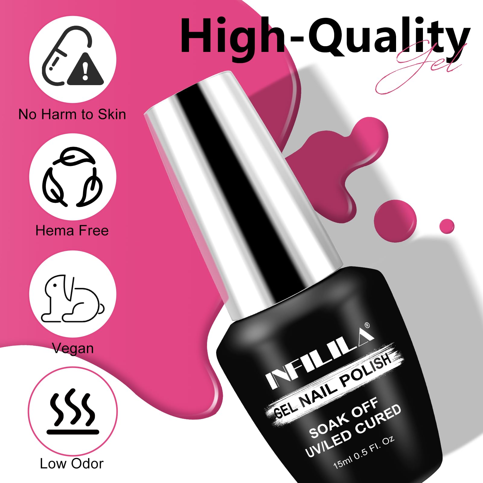 Nxj Infilila Pink Gel Nail Polish, 15Ml 0.51Oz Light Pink Gel Polish, Hema Free Pink Gel Polish Long Lasting High Gloss Soak Off