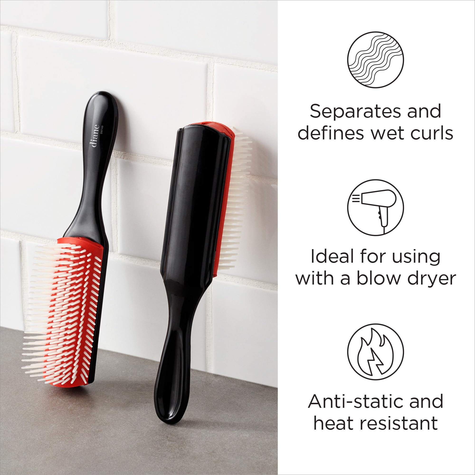 Diane Pro Nylon Pin Styling Hairbrush for Detangling, Separating, Shaping, and Defining Wet or Curly Hair, Heat-Resistant, Anti-