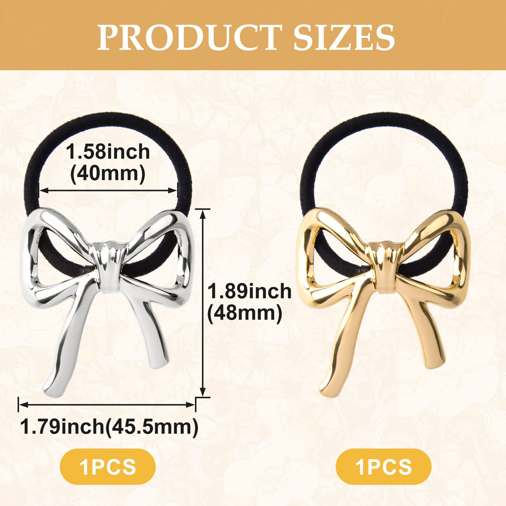 Hinzic 2Pcs Bow Hair Ties Gold Silver Bowknot Hair Scrunchies Elastics Metal Ponytail Holder Christmas Valentines Hair Accessori