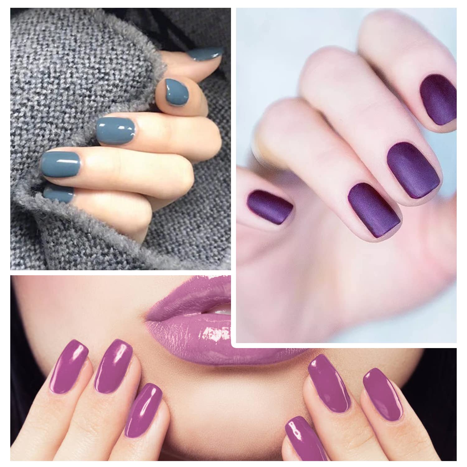WOKOTO 16 Sheets Solid Nail Polish Strips Full Nail Wraps for Women Nail Art Stickers Purple Gel Nail Strips 224 Tips Gel Nail W