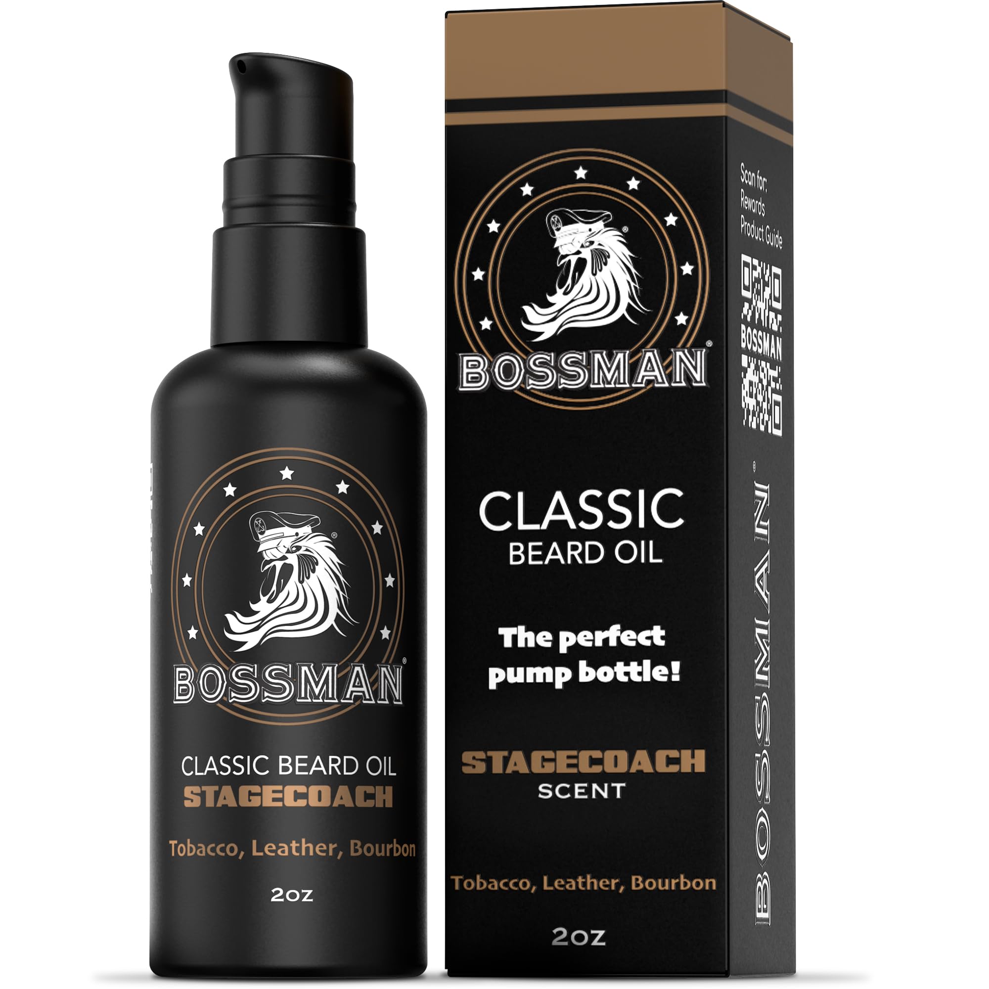 Bossman Organic Mustache & Beard Oil for Men, 2 oz - Natural Beard Moisturizer with Jojoba, Argan & Avocado Oils (Stagecoach Sce