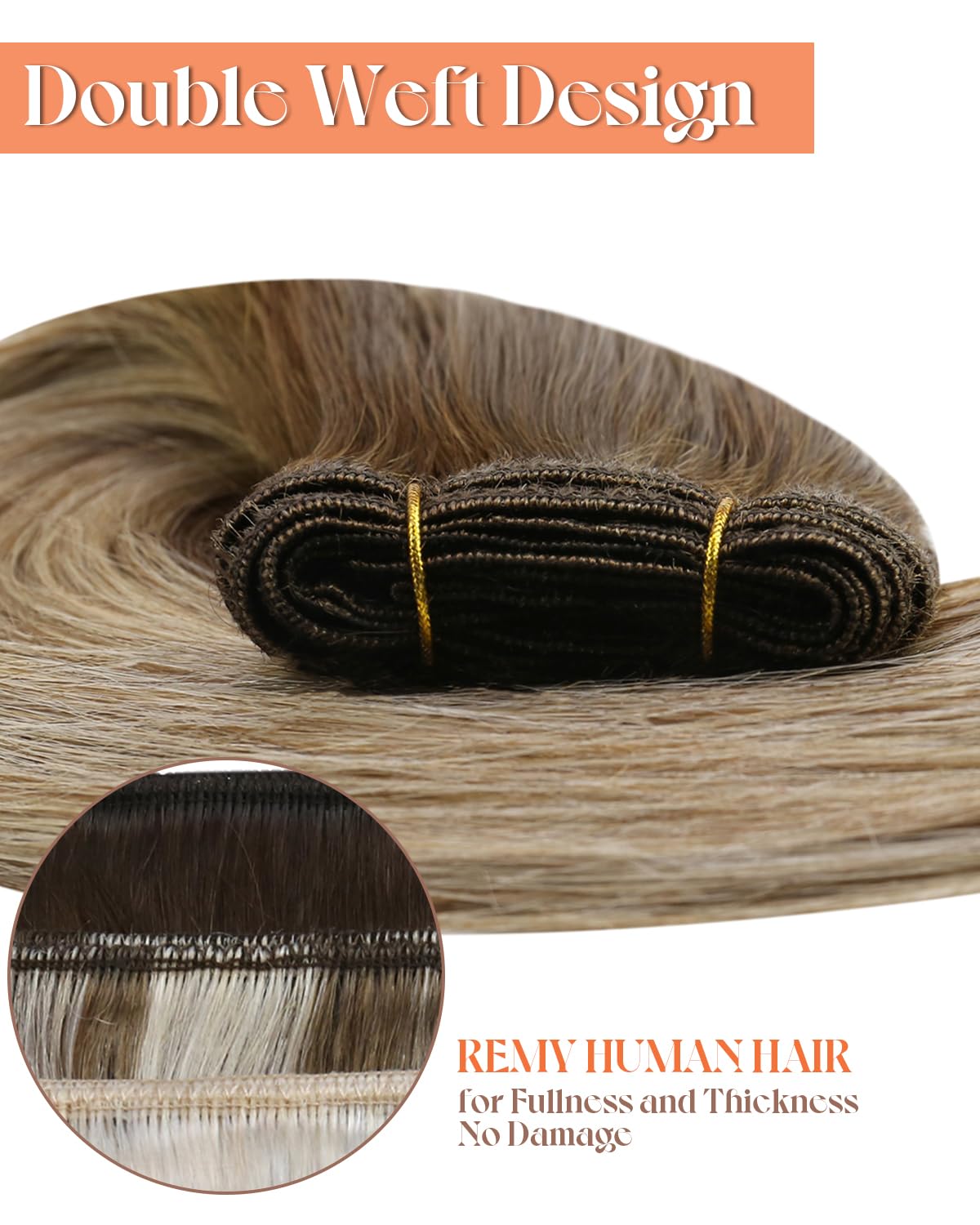 Sunny 120g Sew in Hair Extensions Real Human Hair Balayage Hand Tied Weft Hair Extensions Human Hair Chestnut Brown Ombre Platin