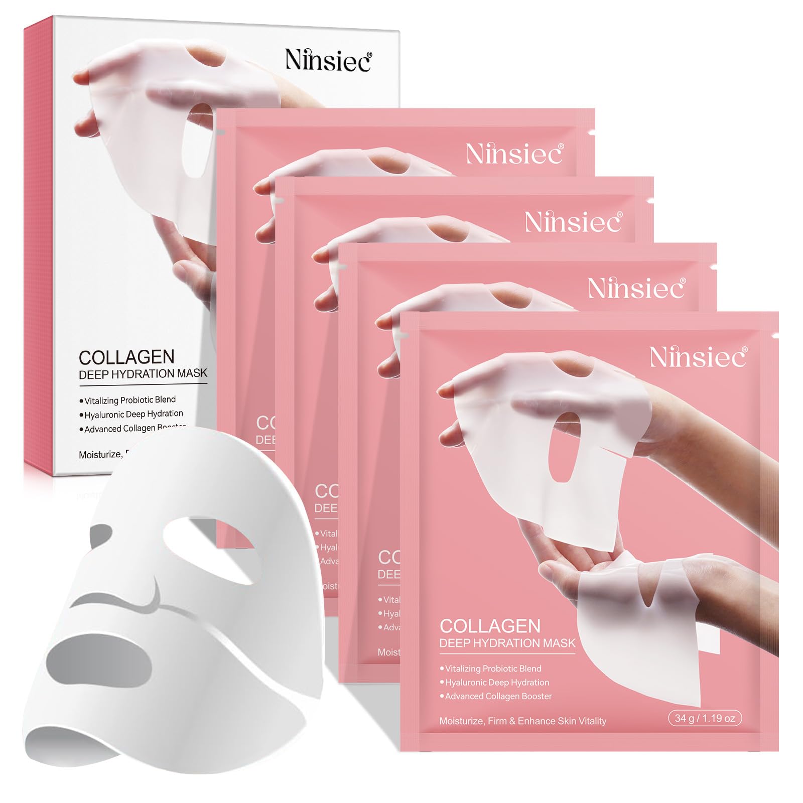 Ninsiec Collagen Face Masks - Deep Hydrating & Firming Overnight Hydrogel Mask, Anti-Wrinkle Lifting, Real Collagen Infused for 