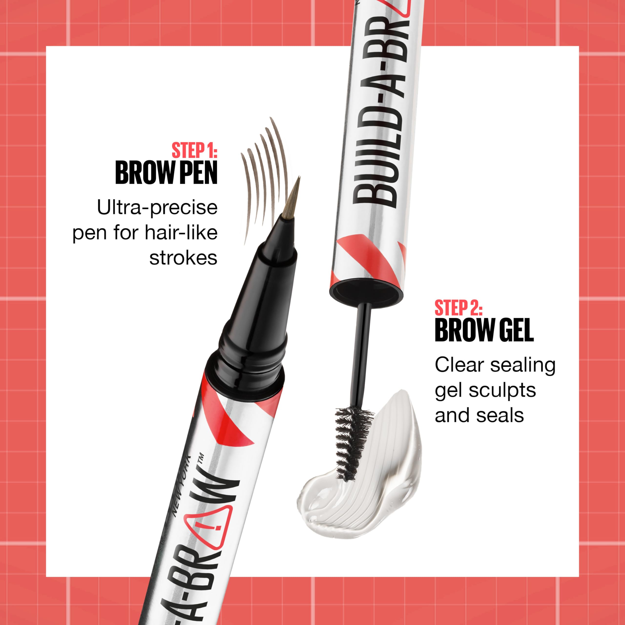 Maybelline Build-A-Brow 2-In-1 Brow Pen And Sealing Brow Gel, Eyebrow Makeup For Real-Looking, Fuller Eyebrows, Deep Brown, 1 Co