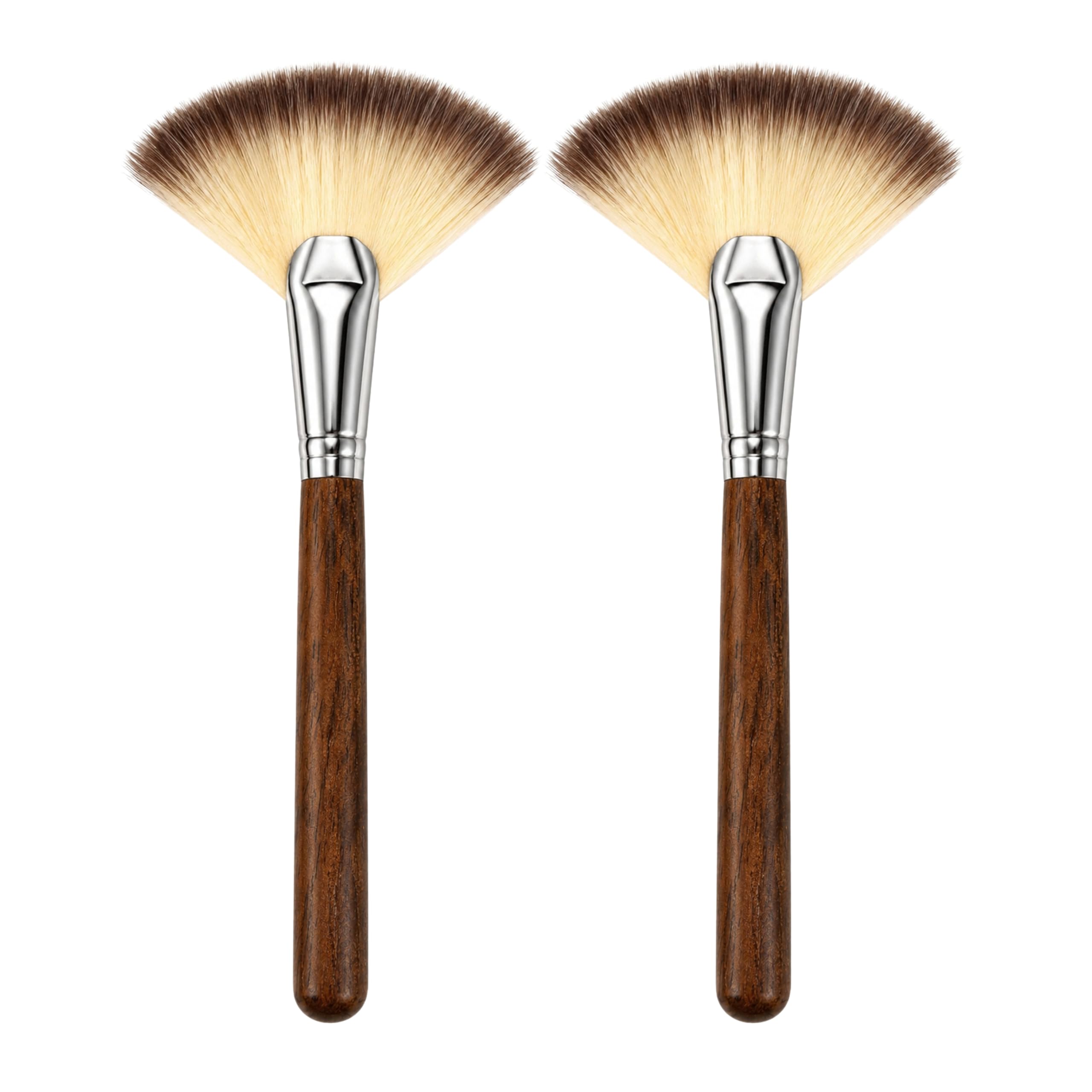 Salve Fan Makeup Brush (Pack Of 2) For Highlighter, Blush, Powder & Contour, Soft Bristle Cosmetic Brush With Wooden Handle For 