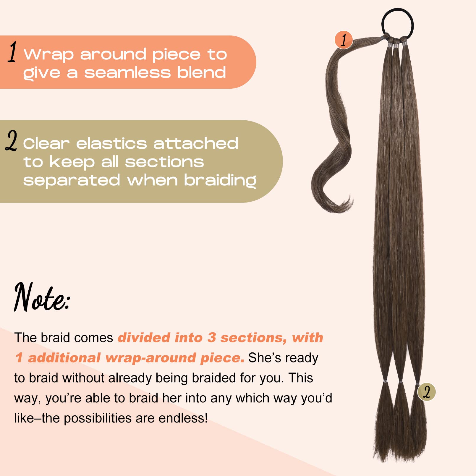 SEIKEA Long Braided Ponytail Extension with Hair Tie Straight Wrap Around Hair Extensions Ponytail Natural Soft Synthetic Hair P