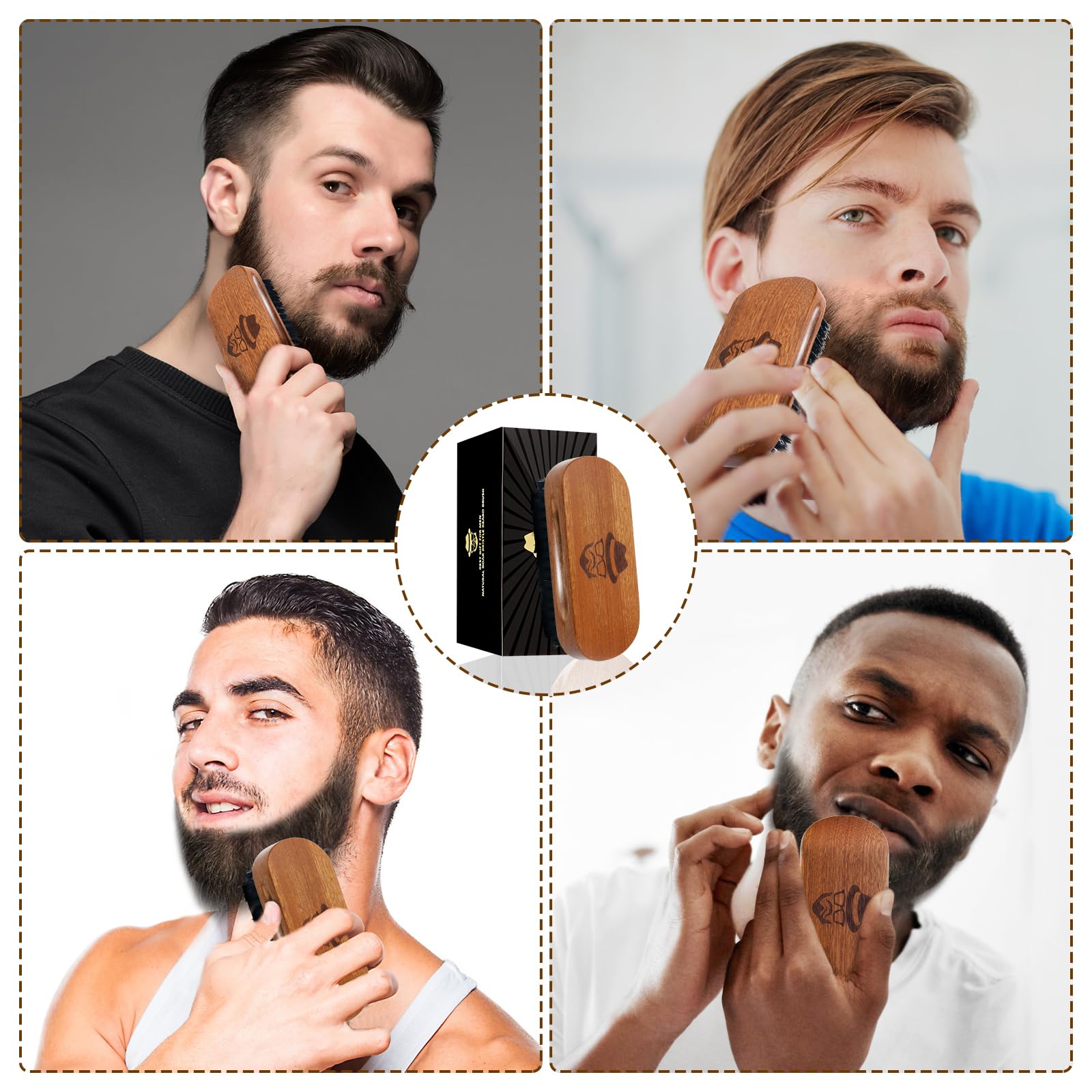 Beard Brush For Men, Boar Bristle Black Walnut Wood Beards And Mustaches Grooming Set Including Pure Boar Bristle Beard Brush, B