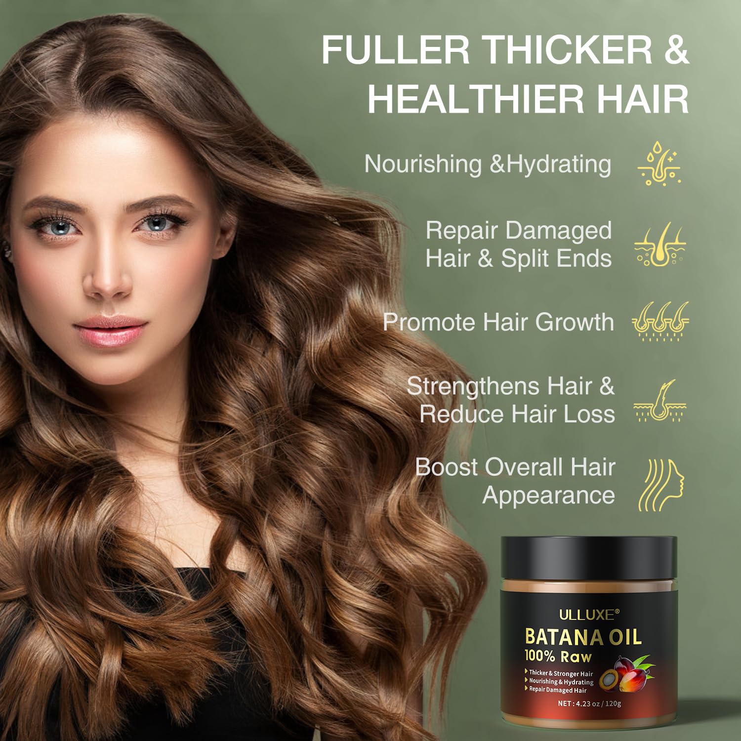 ulluxe Raw Batana Oil - 100% Natural Hair Growth Oil, 4.23 Fl Oz, Brown, Organic Treatment for Thicker Hair & Scalp Care