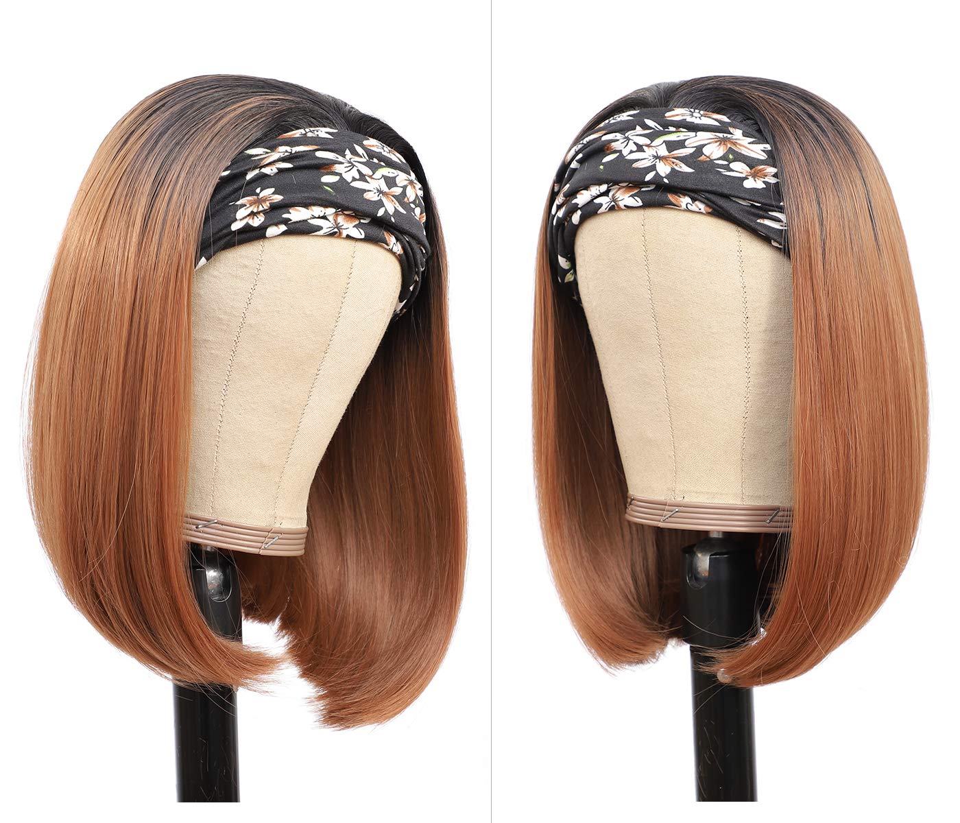 Headband Wigs For Black Women Ombre Wig 12Inch Synthetic Headband Wig 180% Density Short Bob Wig For Women More Colors Straight