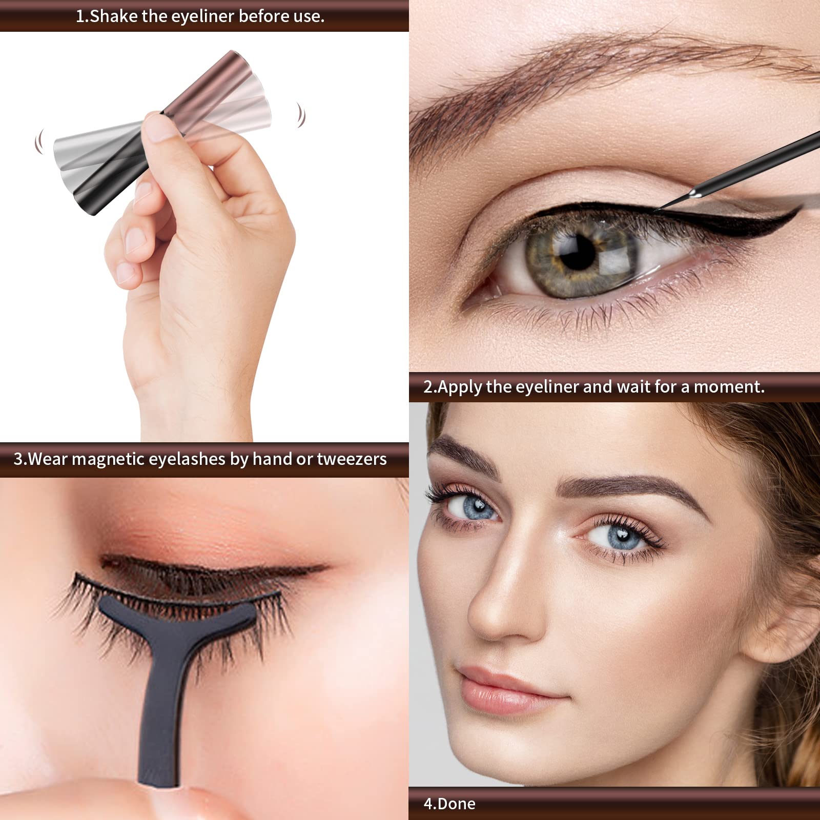 Magnetic Eyelashes Kit, Magnetic Lashes Natural Look, 3D Reusable Magnetic Eyelashes With Eyeliner, False Eyelashes With 2 Tubes