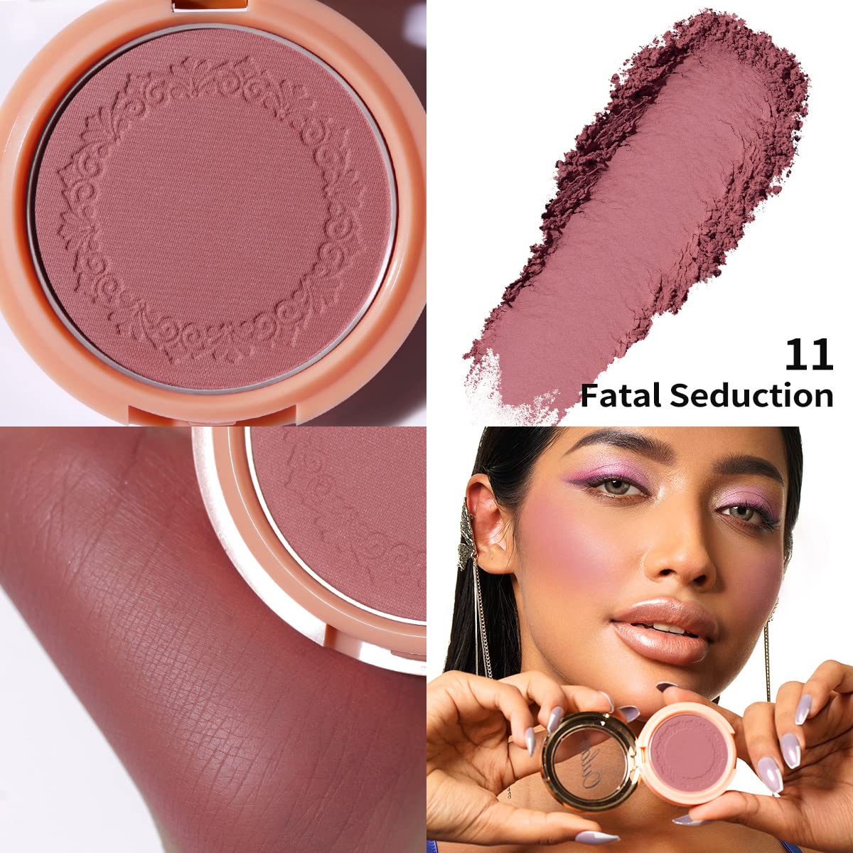 OULAC Blush Makeup Powder Mauve| Natural Matte Blush Cool Tone Skin Light Meidum | Buildable & Light Weight Smooth| Cruelty-Free