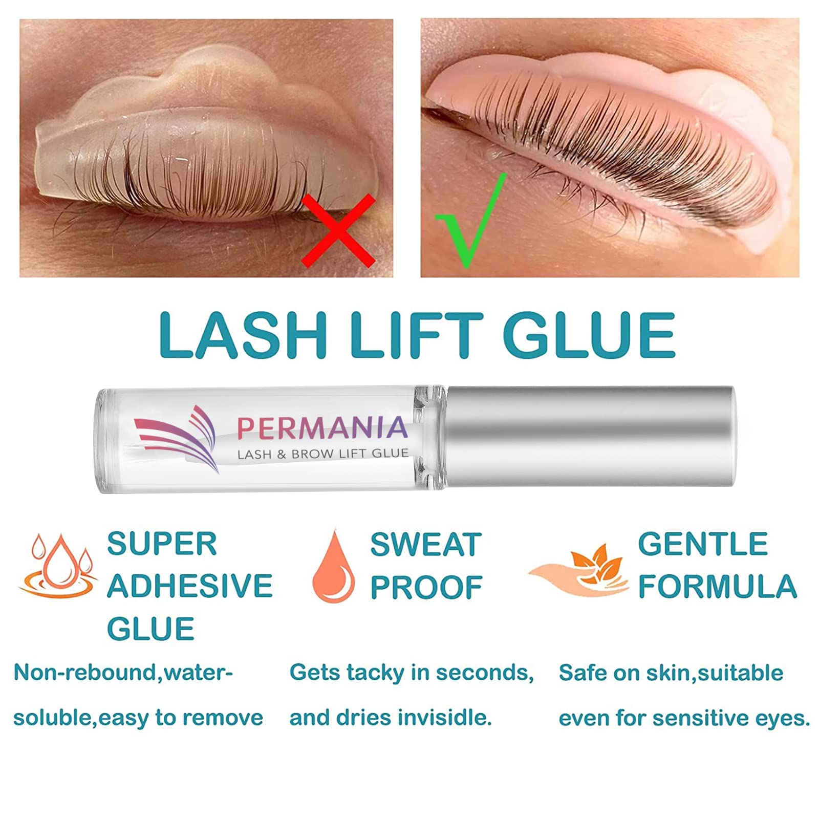 PERMANIA Lash Lift Kit,Lash Perm Kit, Fast Eyelash Lifting 5 Minutes DIY at Home with Strong Glue Disposable Sachet Lash Perming