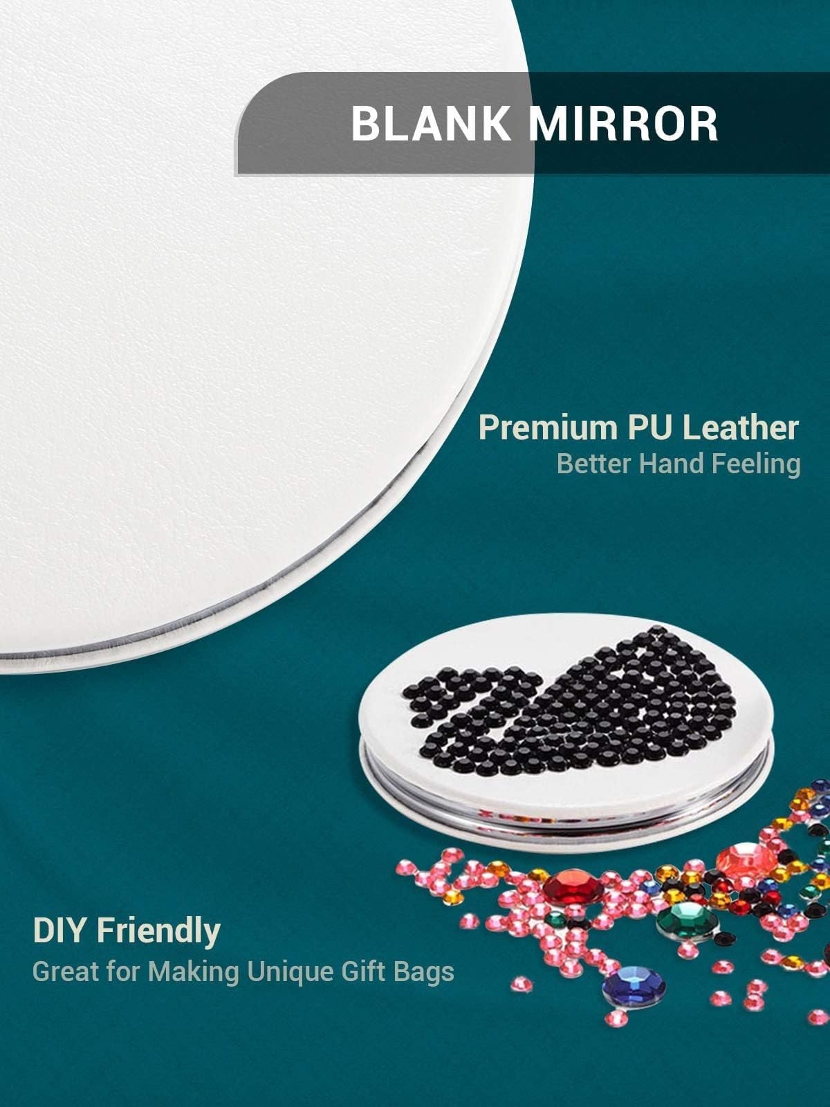 Getinbulk Compact Mirror,Set Of 2 Round Double-Sided Makeup Small Mirror For Purse With 1X/3X Magnification Pu Leather (White, 2
