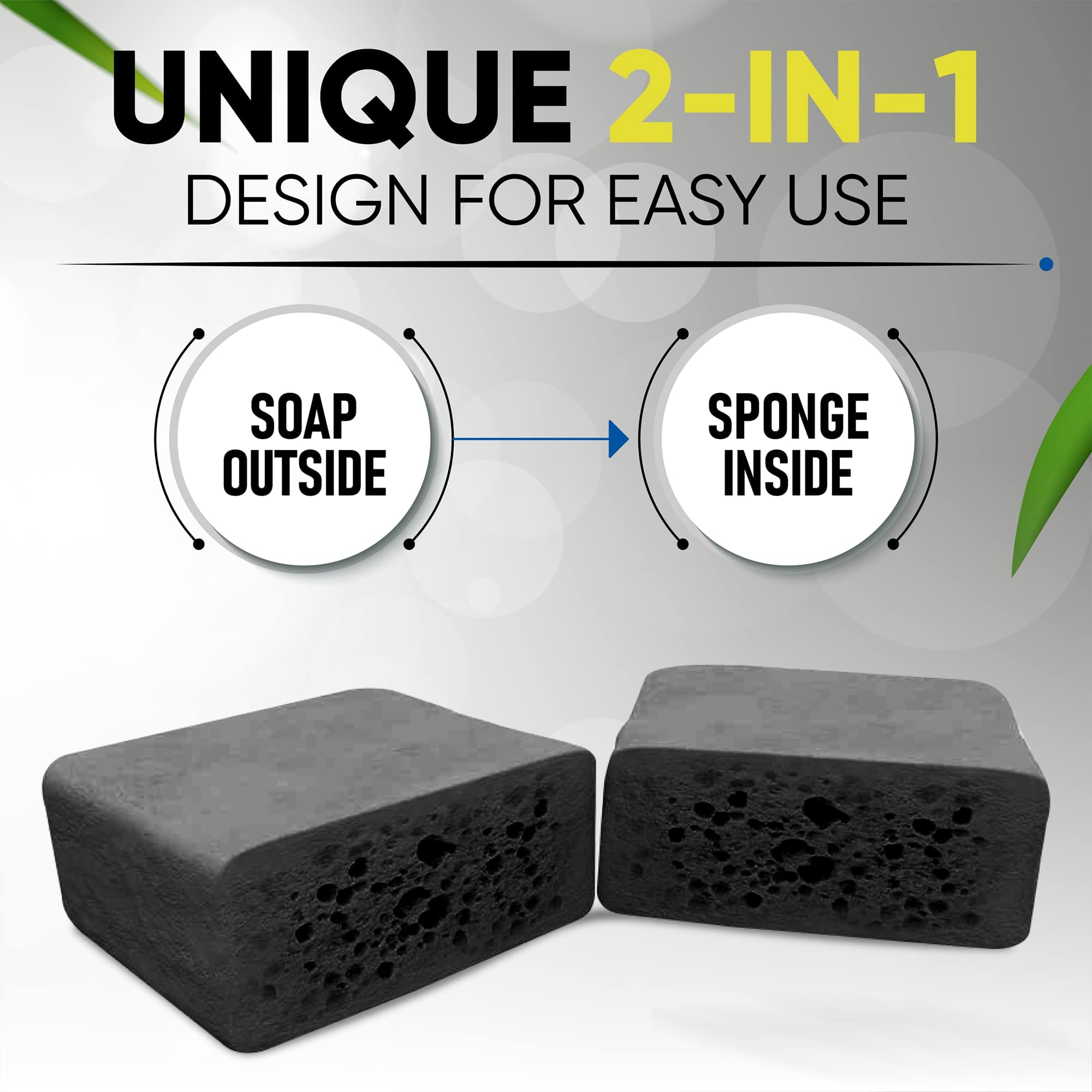 Ttaio Esponjabon Charcoal Soap Sponge - Cleansing Shower Scrubber - Cleaning Bath Wash Scrub - Oil Removal - Massage & Lather Fo