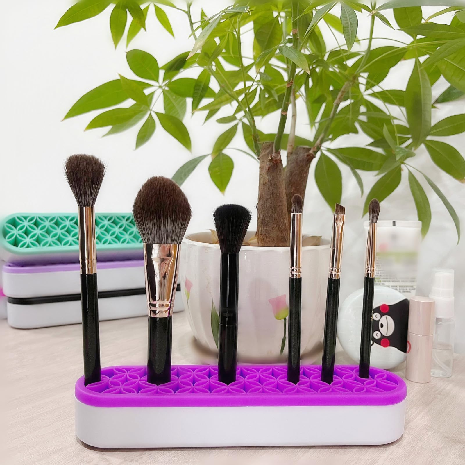Tang Song 1 Pcs Silicone Make Up Brush Holder Cosmetic Storage Box Desktop Organizers (Purple)