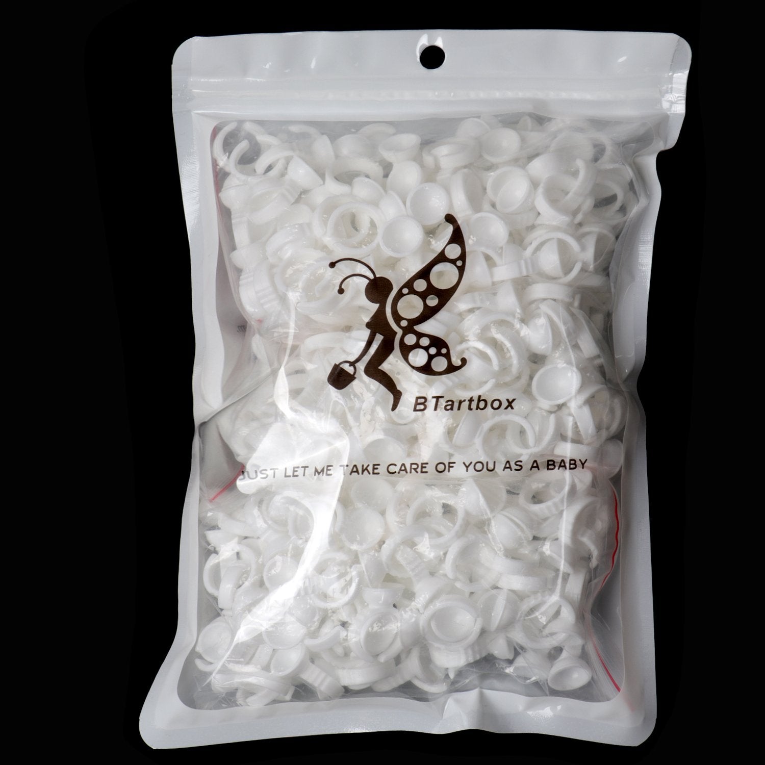 Btartbox 300Pcs Tattoo Rings Cups Disposable Glue Holder Plastic Tattoo Ink Pigment Ring Adhesive Makeup Rings Palette For Eyela