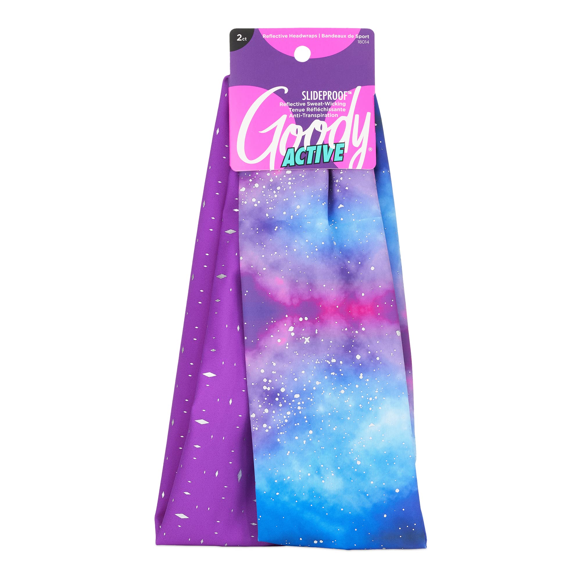 GOODY Sports Headwrap - 2 Pack, Reflective Galaxy - Soft and Strong for a Comfortable Fit - for All Hair Types - Ouchless Hair A